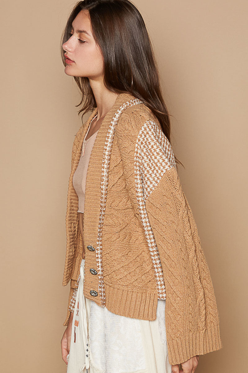 Mixed Sweater Jacket Mocha