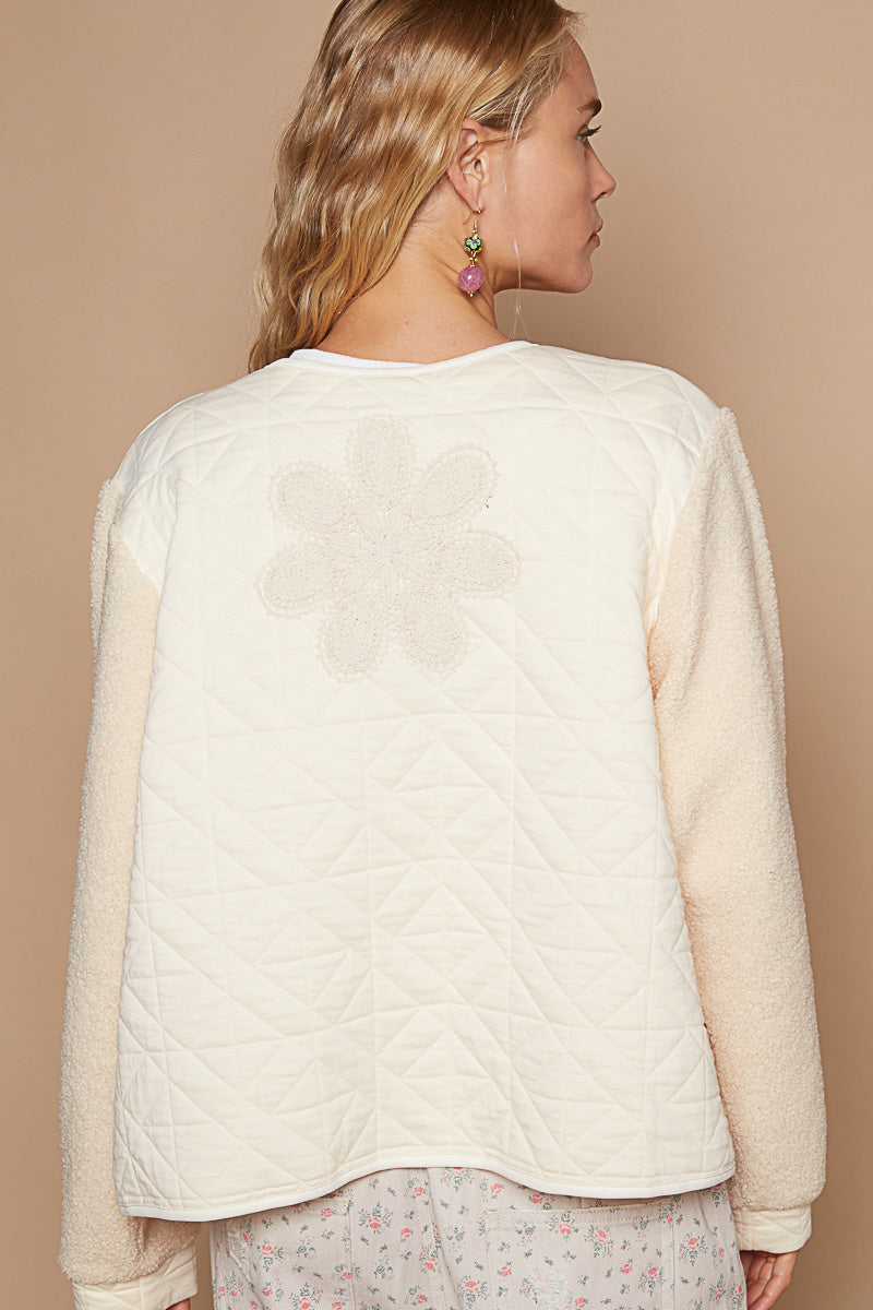 Cream Quilted Embellished Jacket