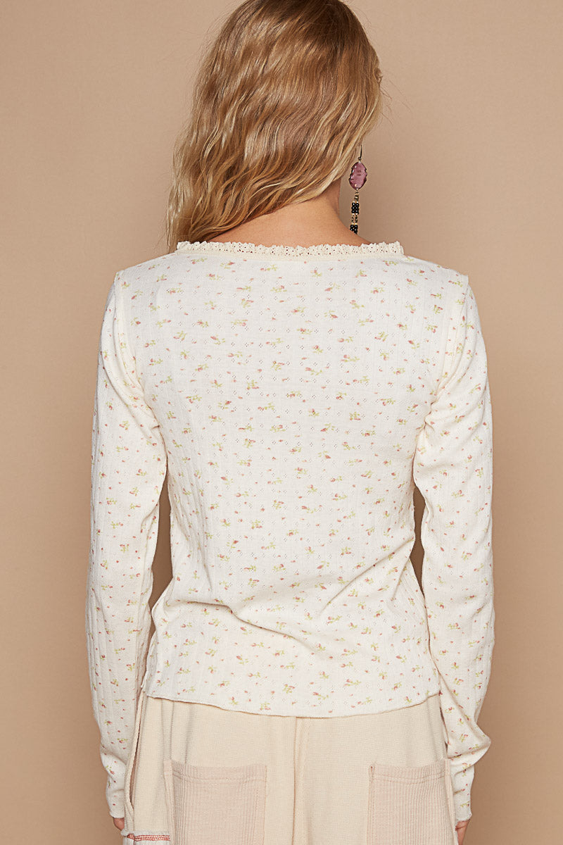 Cream Floral Knit Top