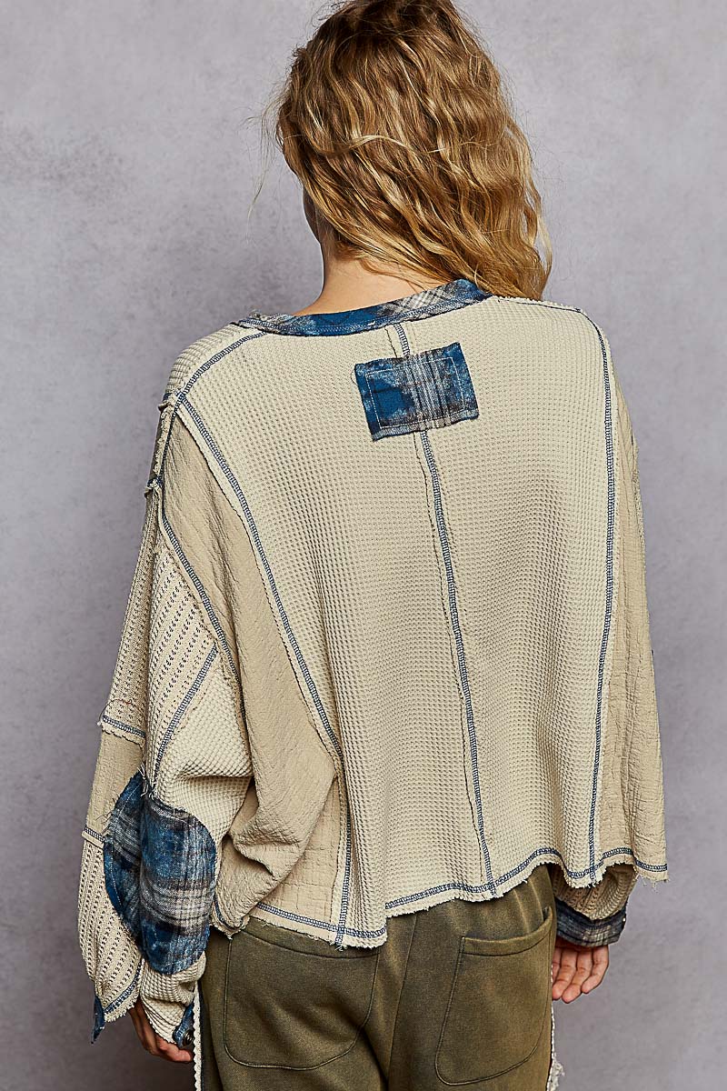 Oatmeal and Denim Flag Top