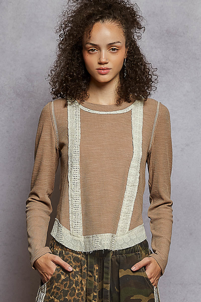 Mocha Ribbed Round Neck Top