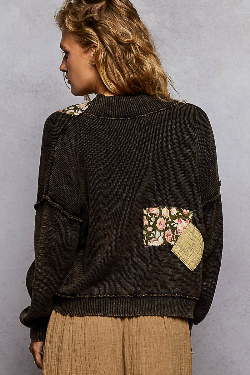 Black Patched Long Sleeve Cardigan