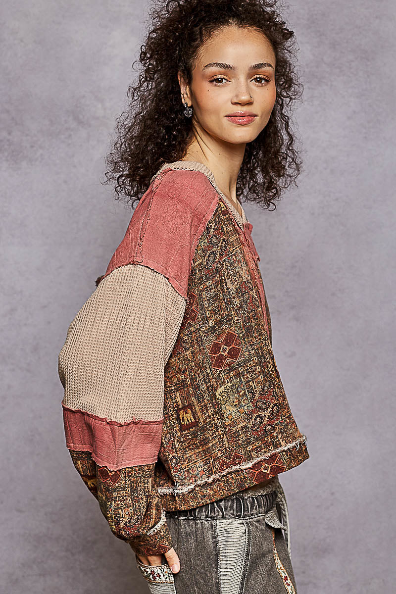 Brick Mix V-Neck Top