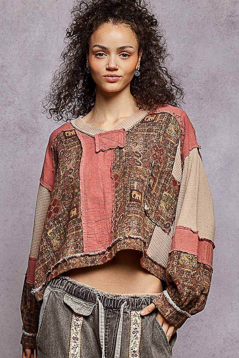 Brick Mix V-Neck Top