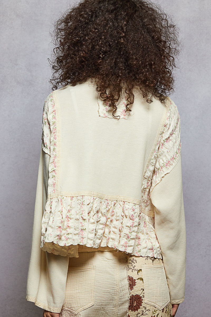 Natural Flare Sleeve Mix Media Top