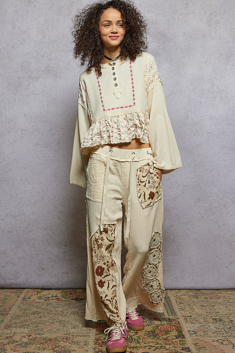 Natural Flare Sleeve Mix Media Top