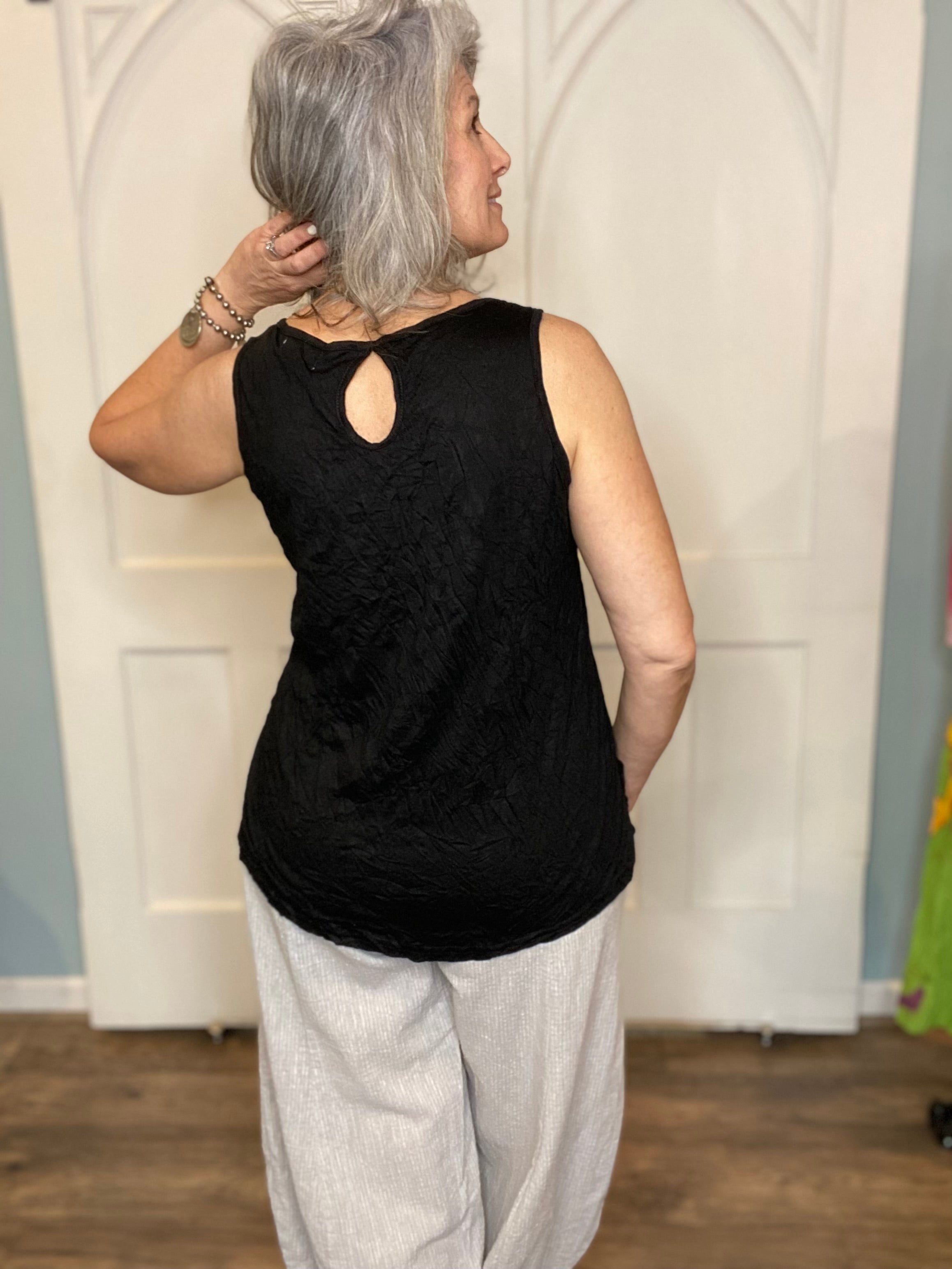 Black Crinkle Tank Top