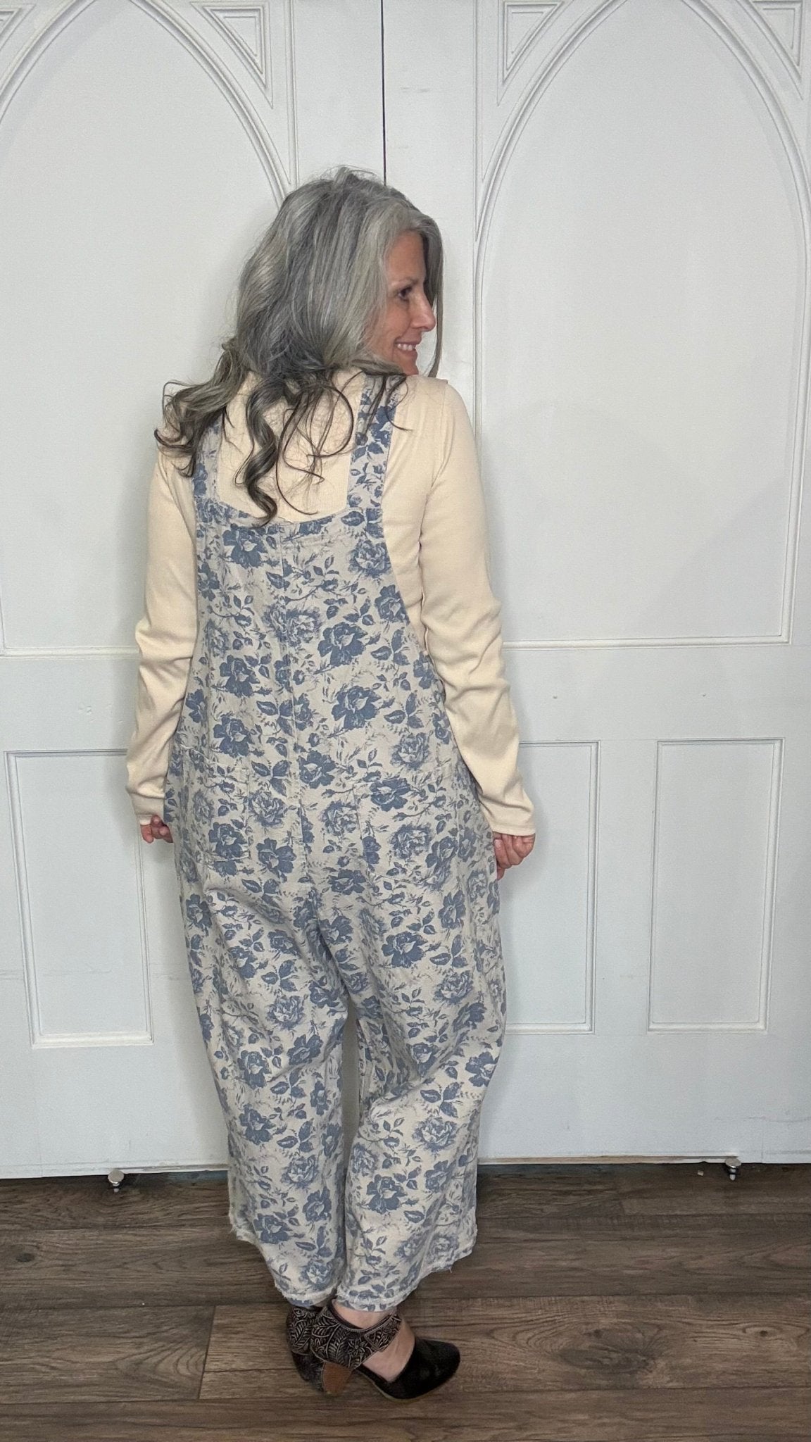 Floral Printed Oversized Overalls - Vintage Vault Boutique