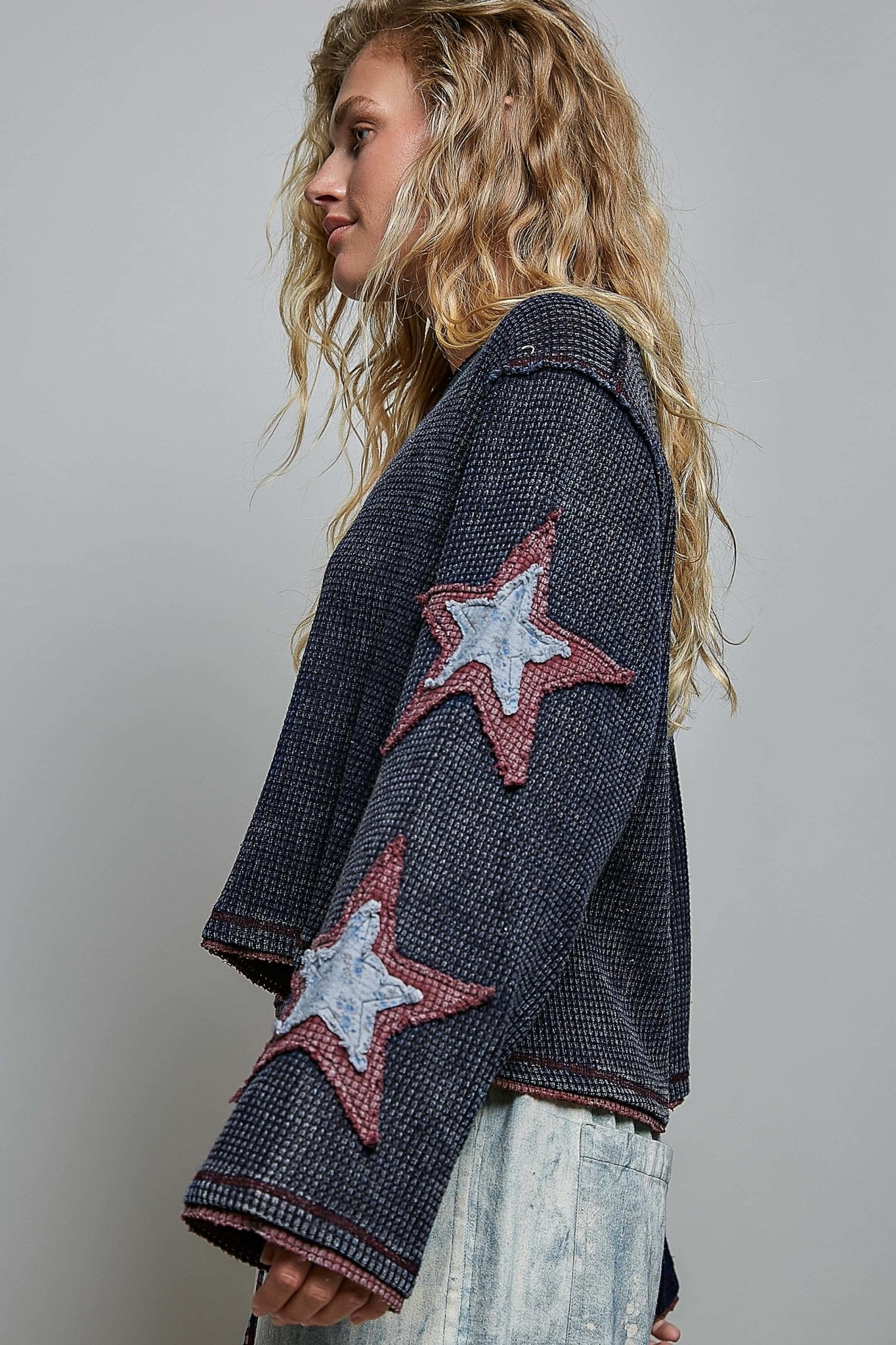 Indigo Waffle Star Top - Vintage Vault Boutique