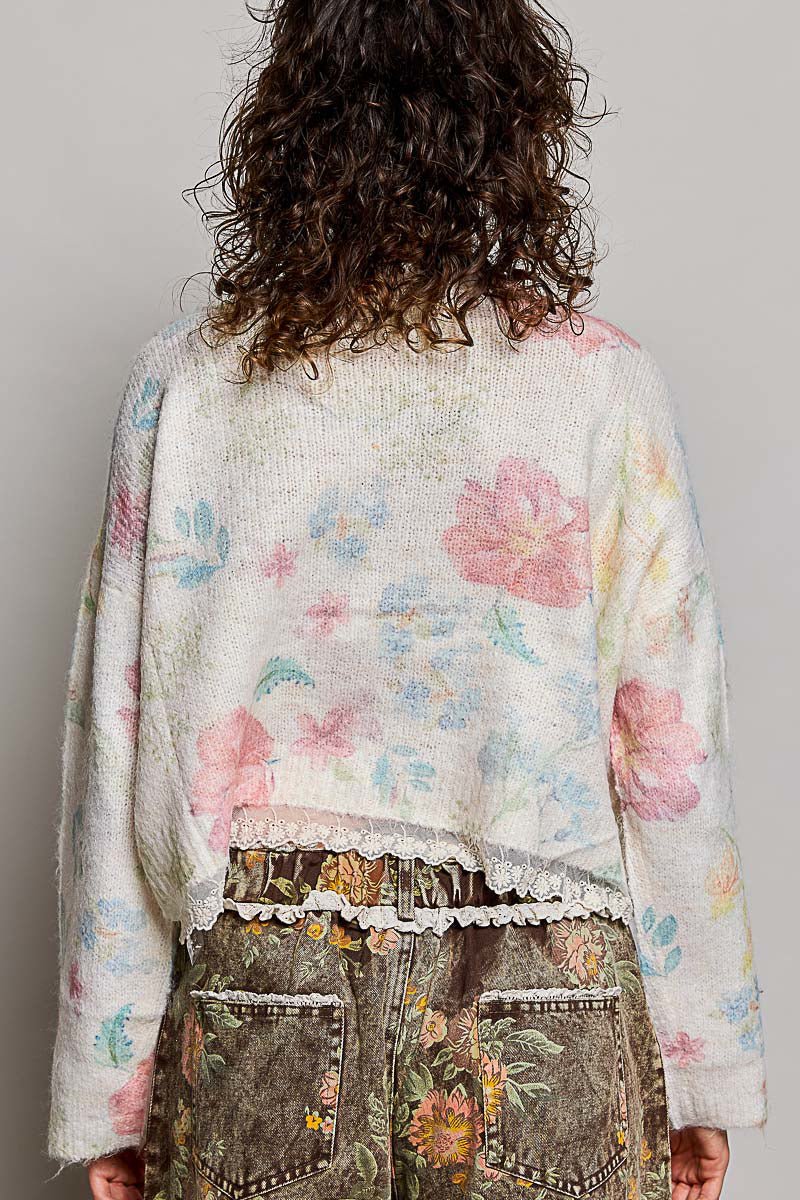 Floral Float Button Up Sweater - Vintage Vault Boutique