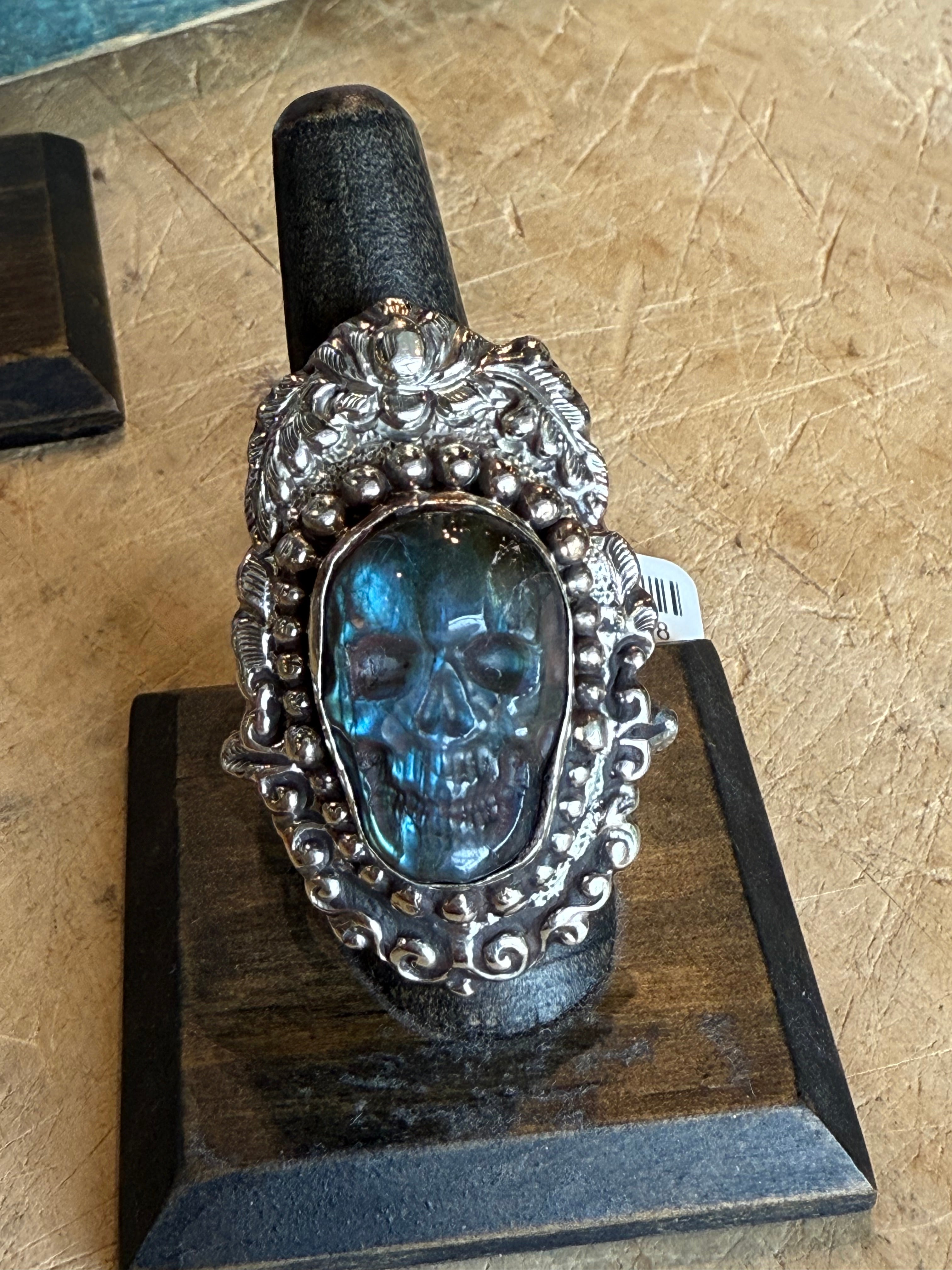 Small Labradorite Skull Ring