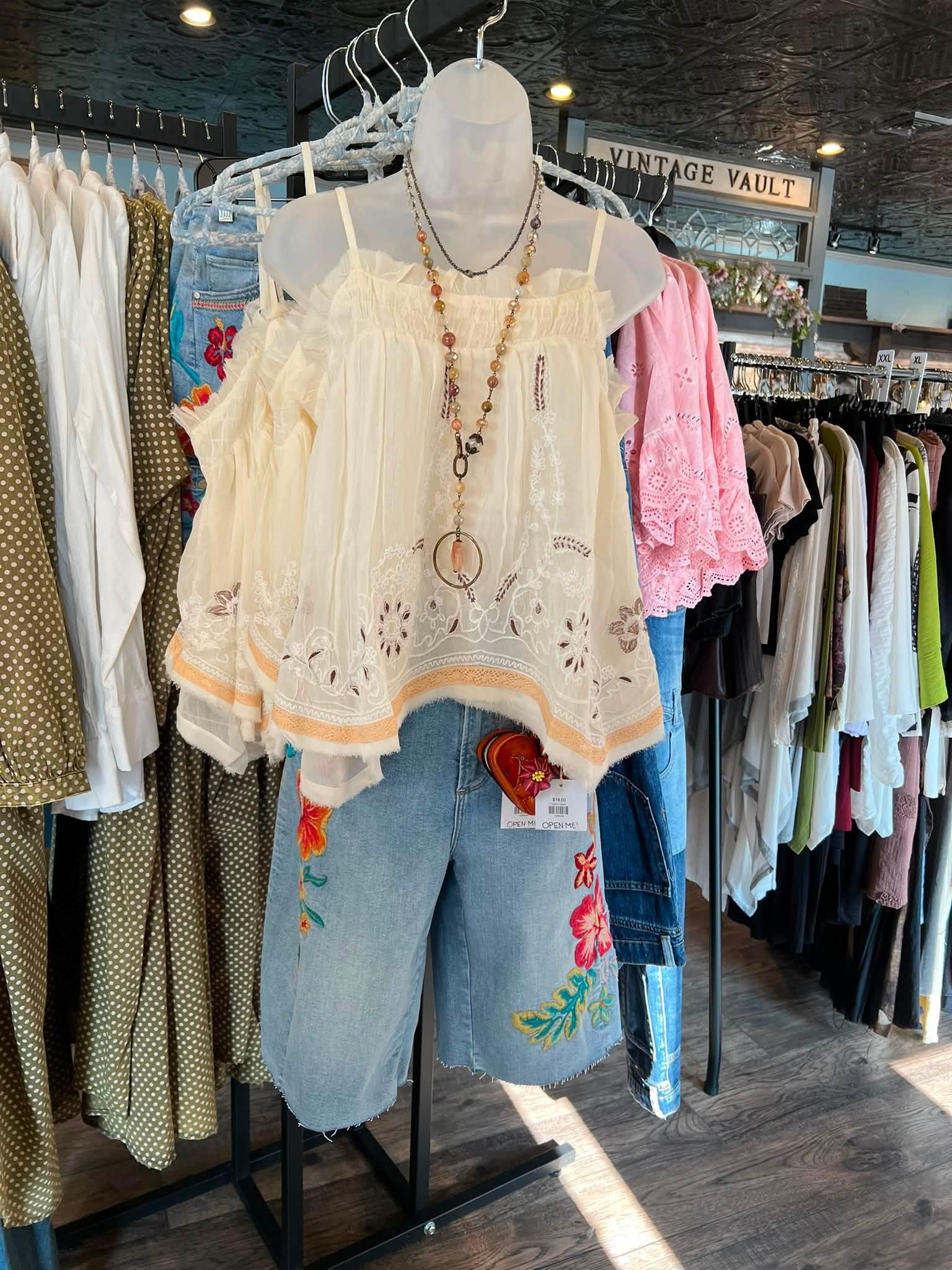 Ruffle Embroidered Tank - Vintage Vault Boutique