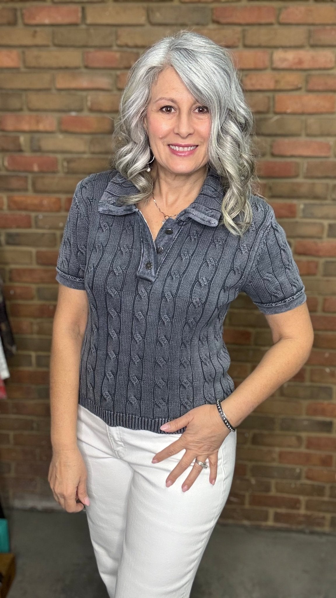 Ink Collared Short Sleeve Sweater - Vintage Vault Boutique