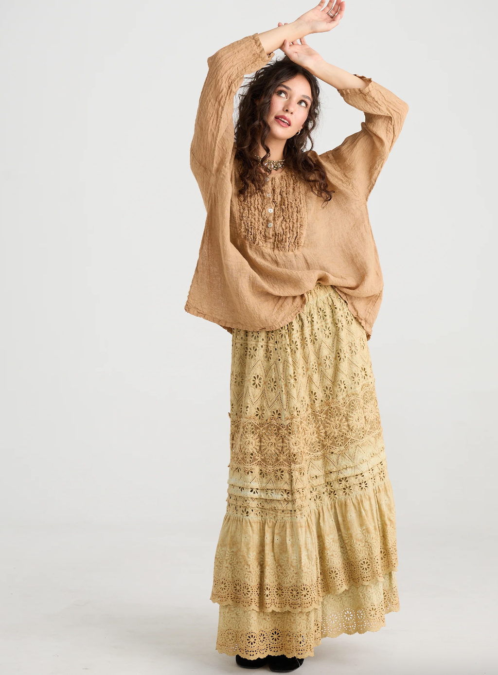 Serendipity Lace Maxi Skirt - Caramel