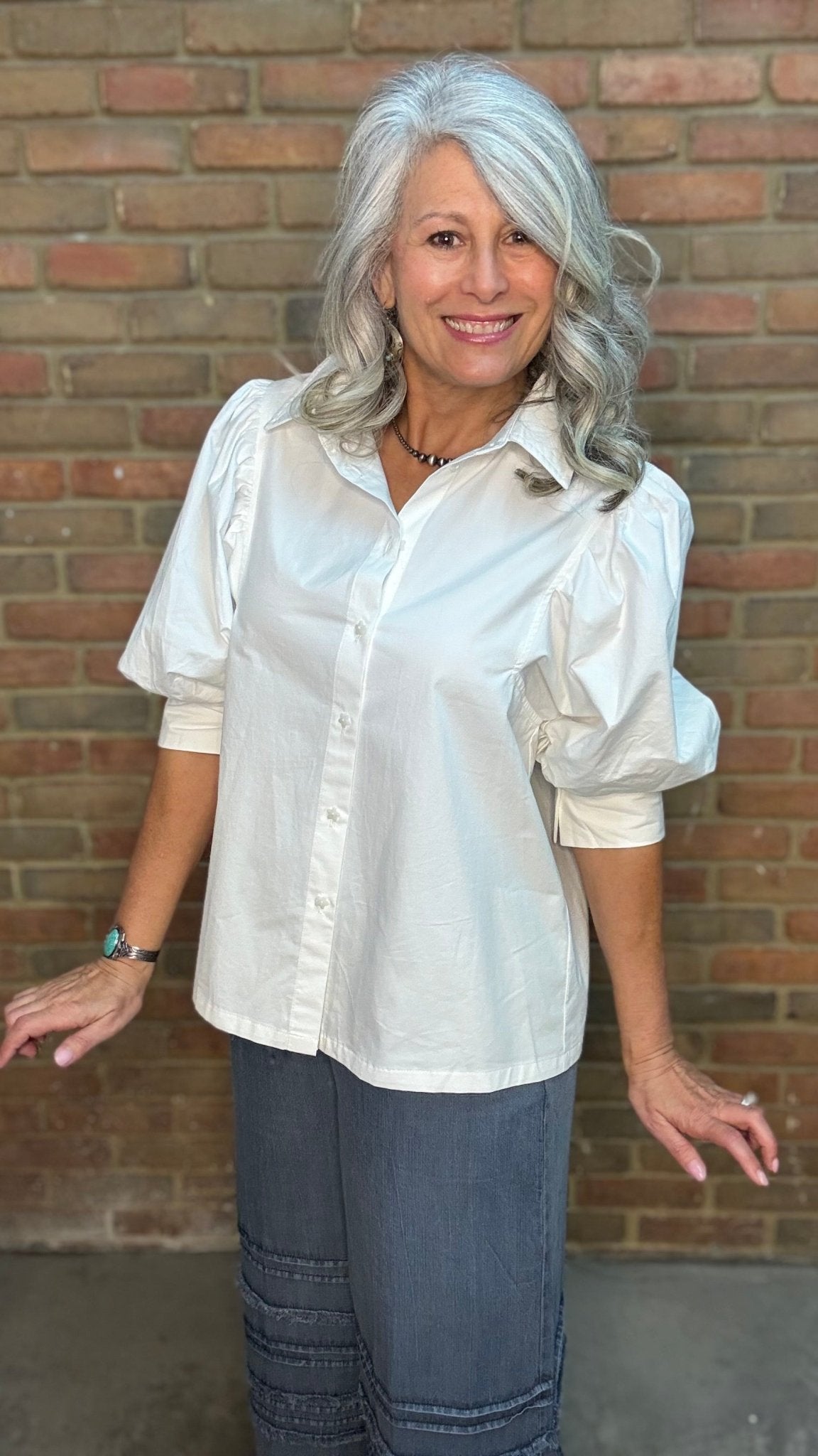 White Puff Sleeve Button Up Shirt - Vintage Vault Boutique