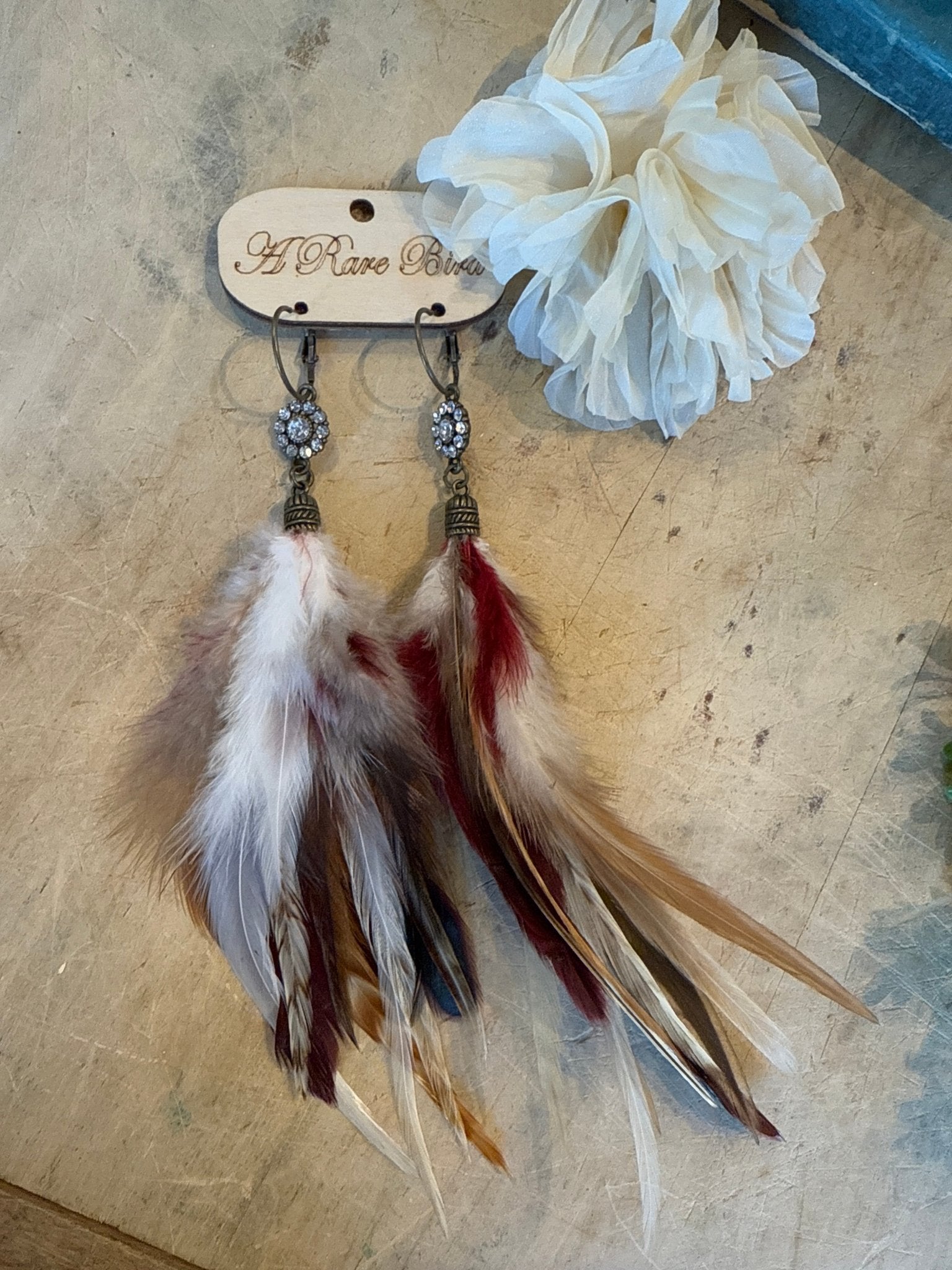 Rhinestone Feather Earrings - Vintage Vault Boutique