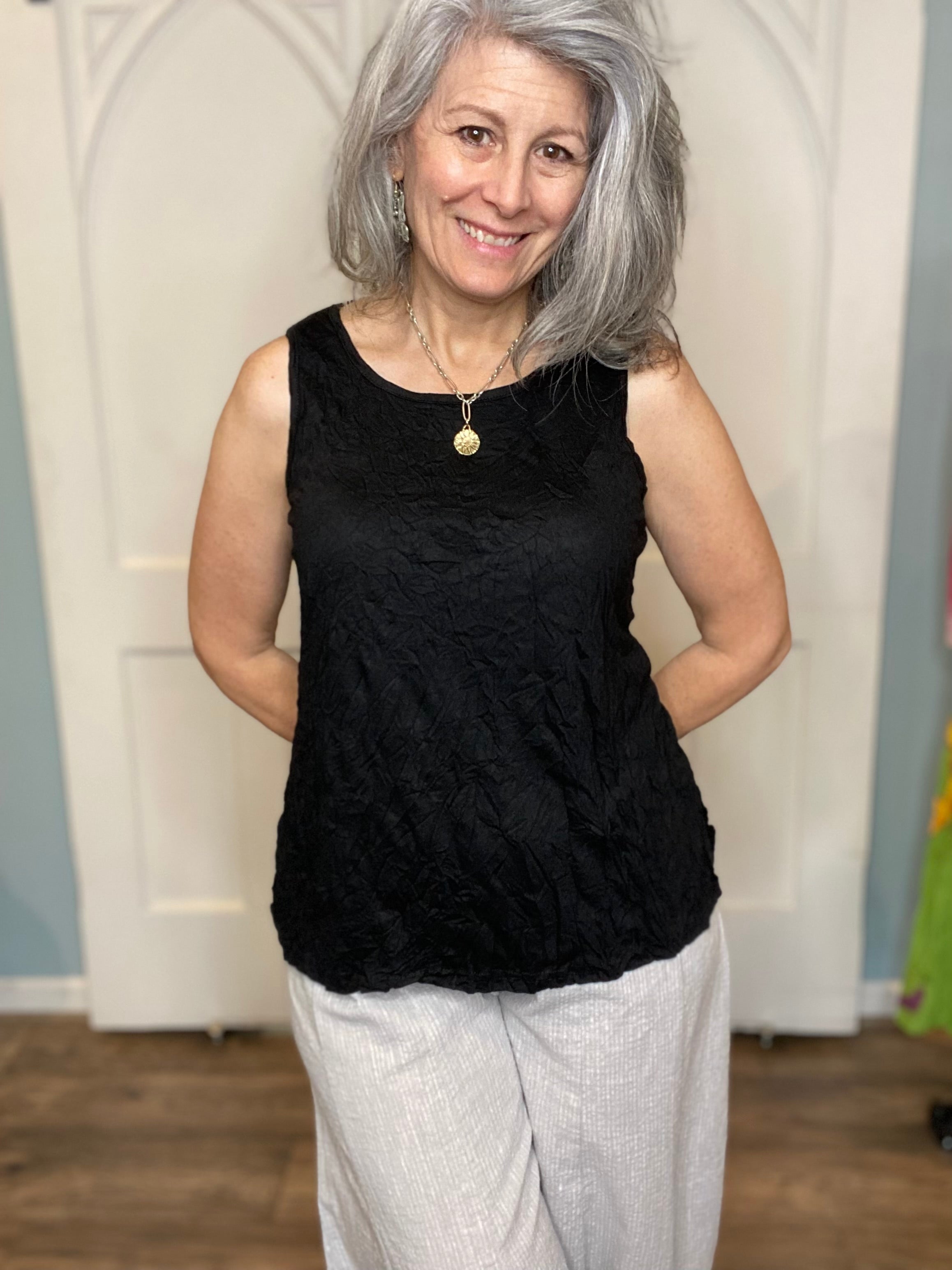 Black Crinkle Tank Top