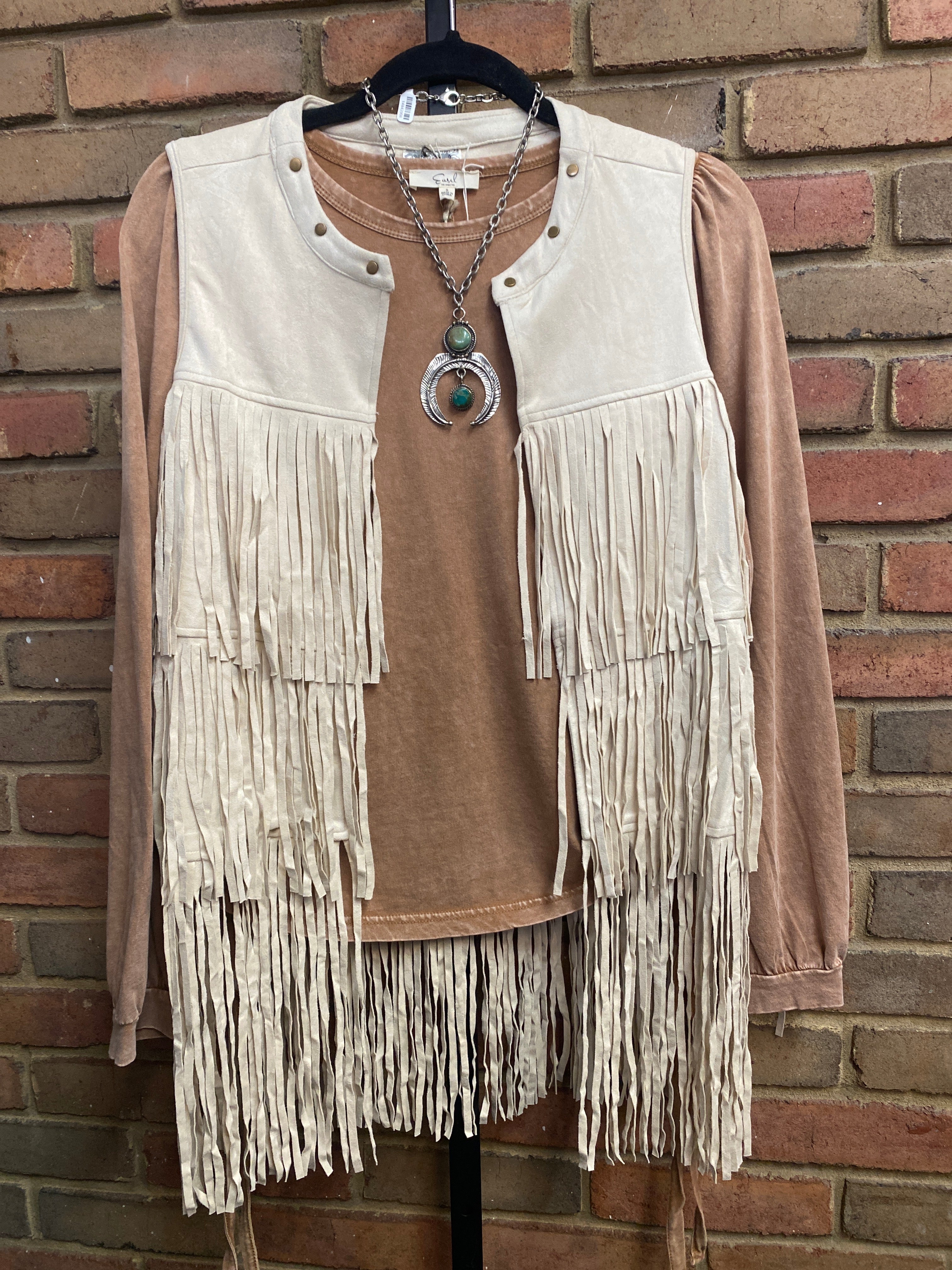 Fringe Suede Vest in Natural