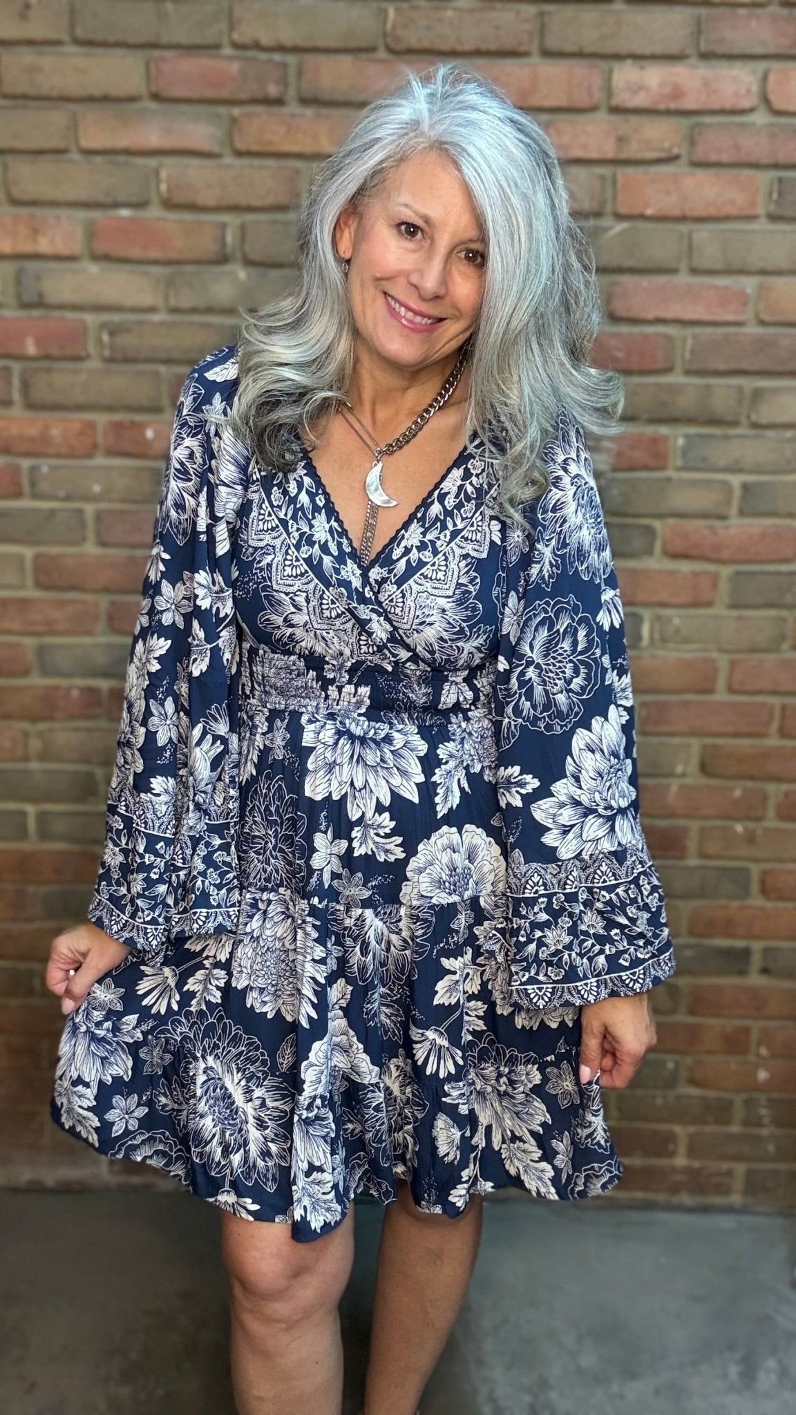 Wide Sleeve V Neck Smocked Dress - Vintage Vault Boutique