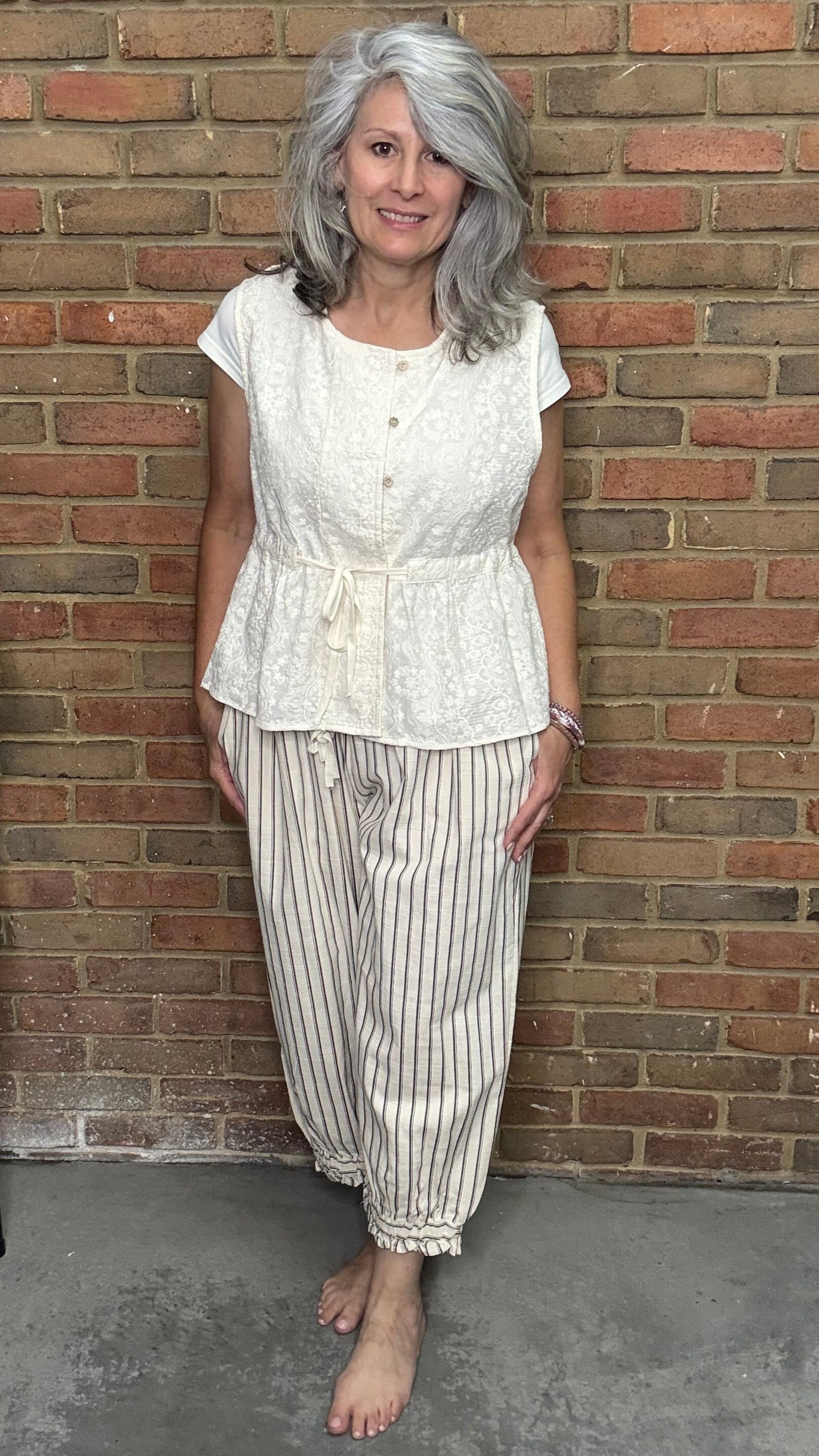 Cotton-Linen Striped Lantern Pants