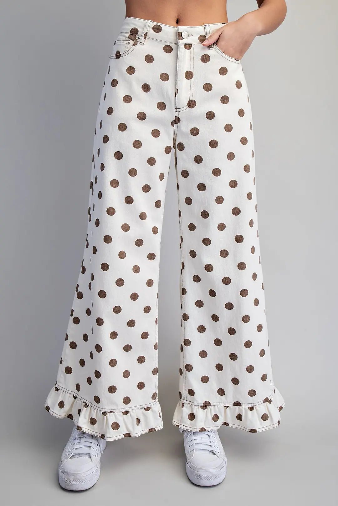 Polka Dot Ruffle Hem Pants - Vintage Vault Boutique
