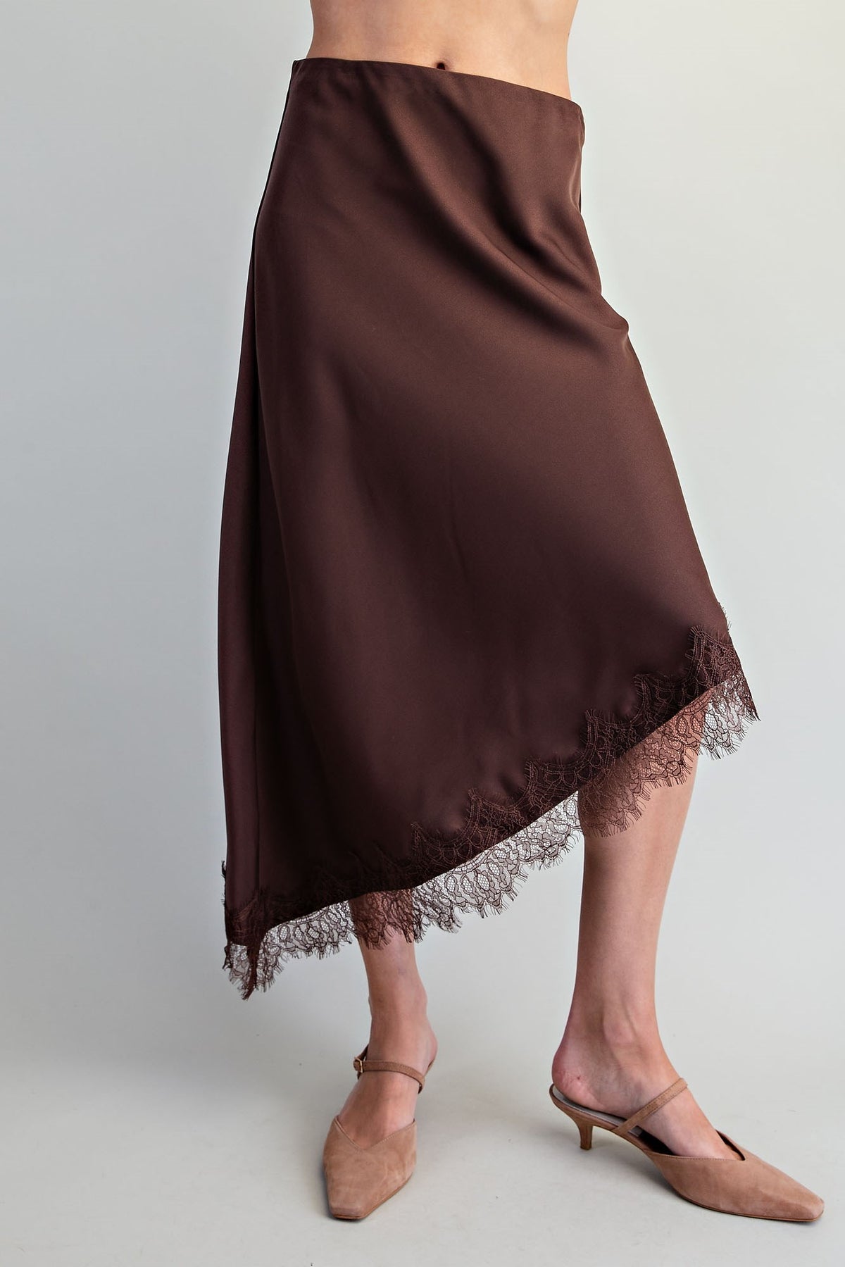 Chocolate Lace Trim Satin Skirt