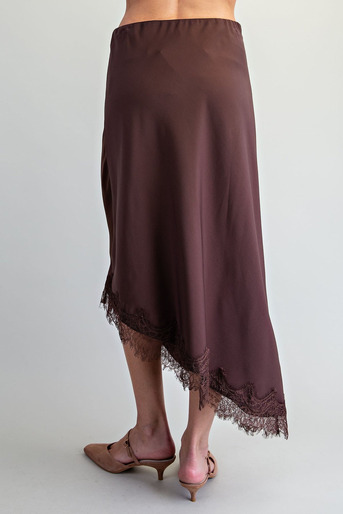 Chocolate Lace Trim Satin Skirt