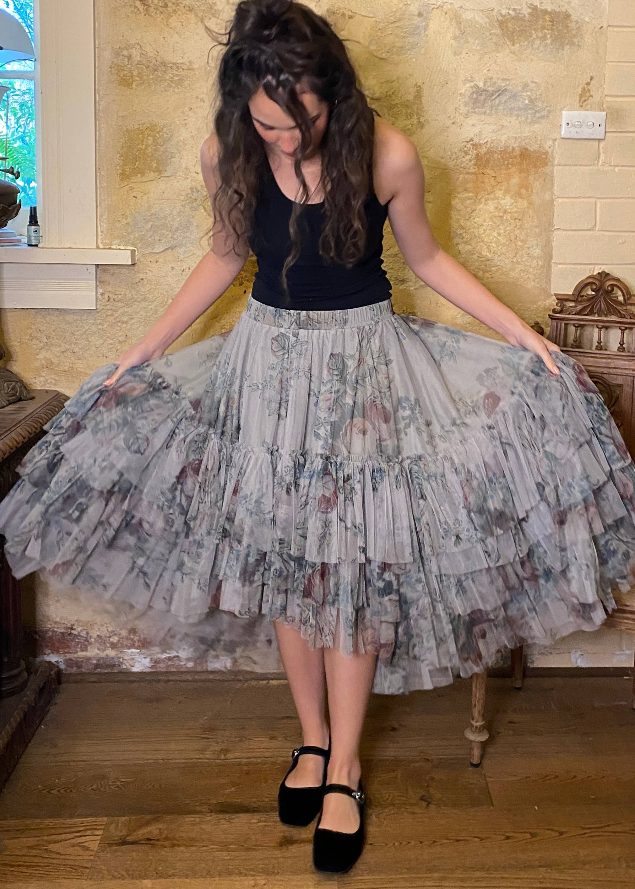 Ballerina Skirt in Dove Grey Floral