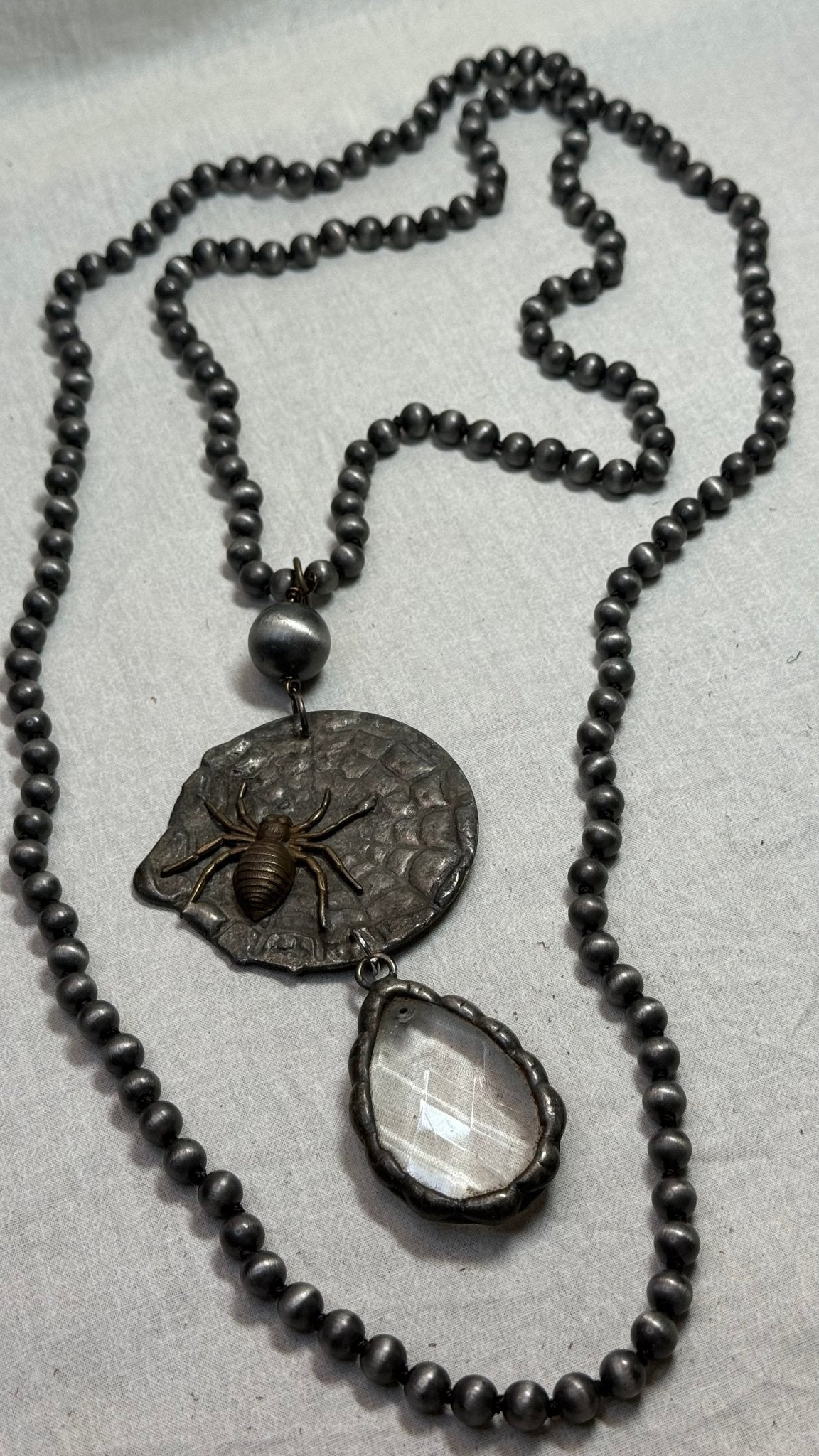 Spider on Web with Crystal Drop Necklace - Vintage Vault Boutique