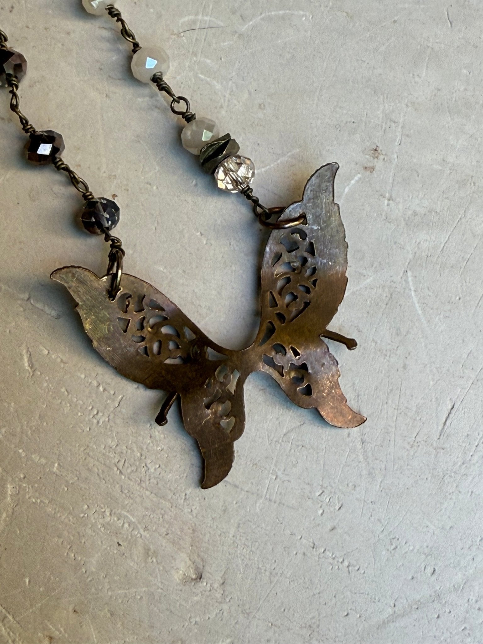 EKD Brass Butterfly Necklace - Vintage Vault Boutique