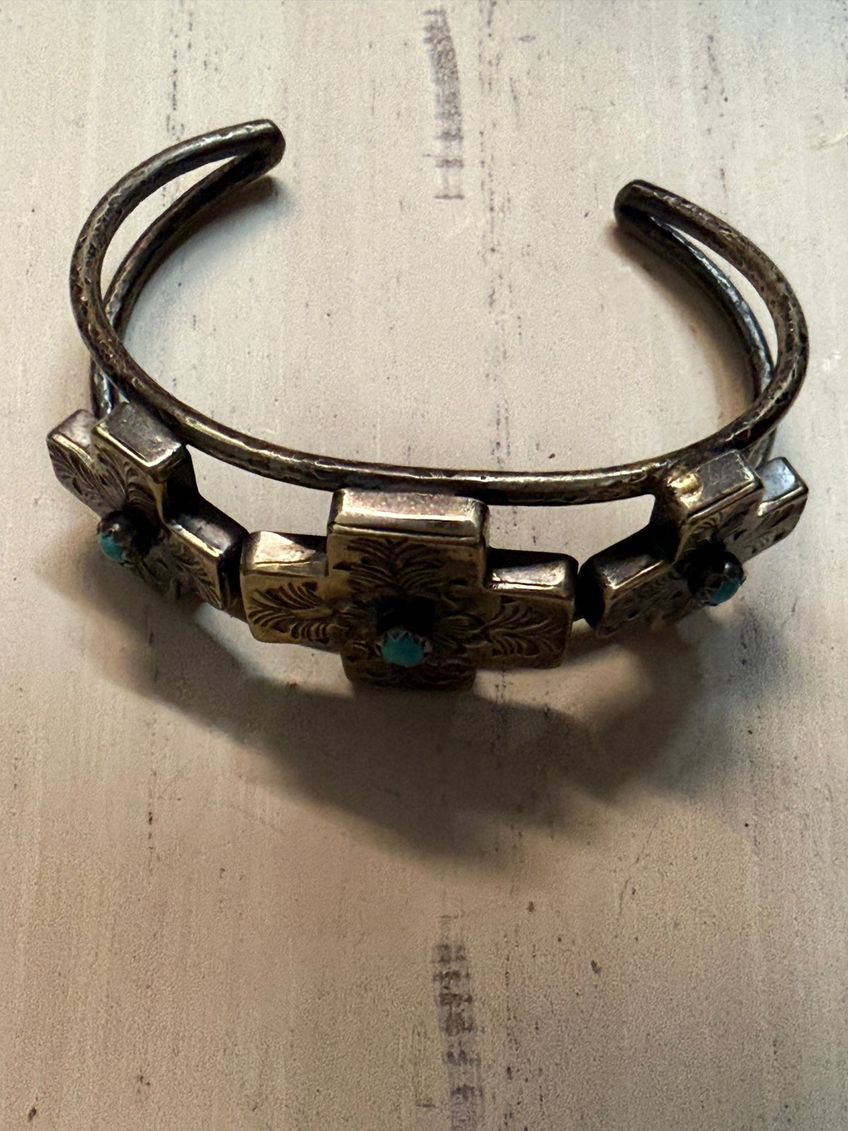 Three Crosses with Turquoise Cuff - Vintage Vault Boutique