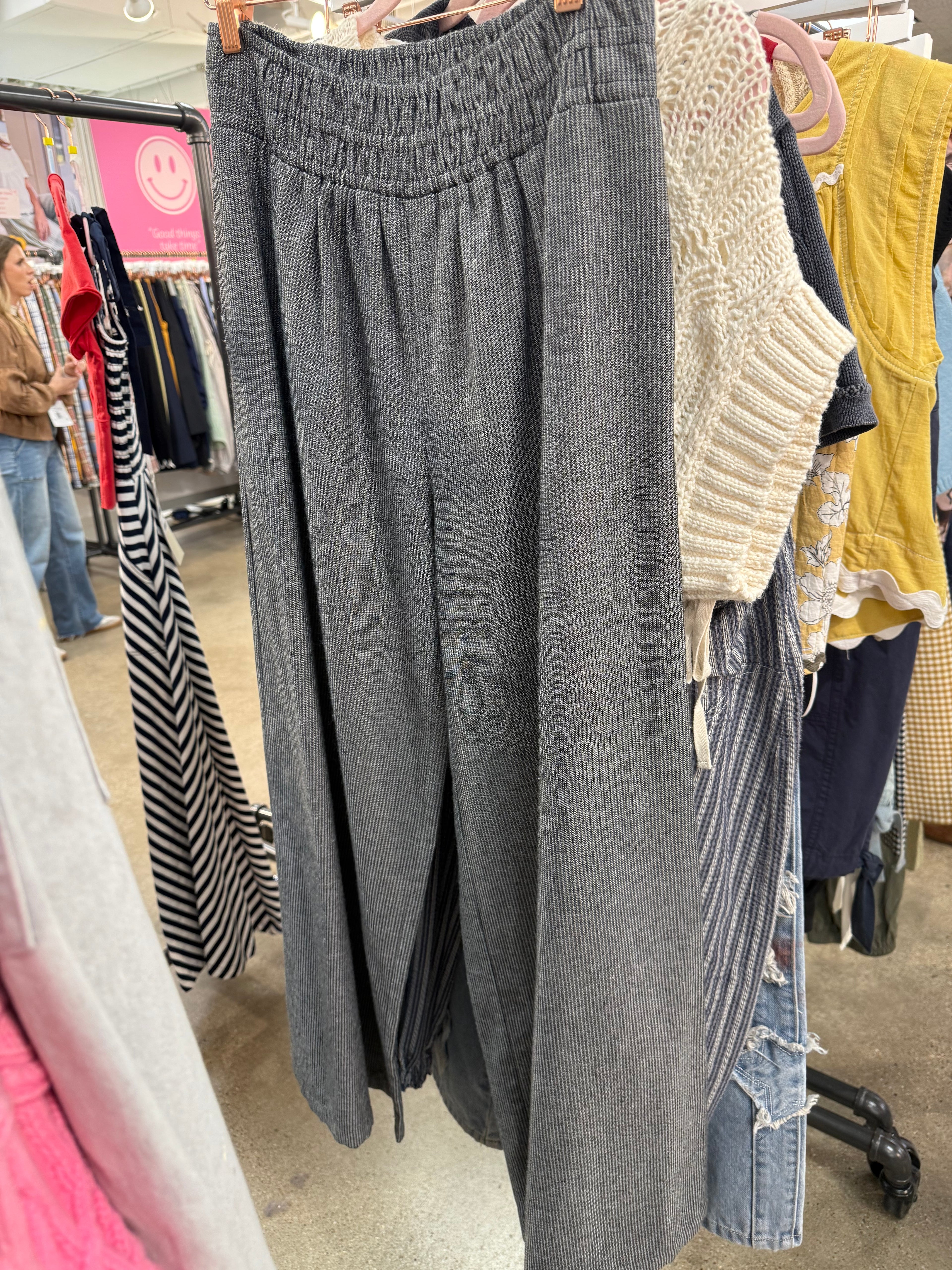 Pin Stripe Black Pull On Pants