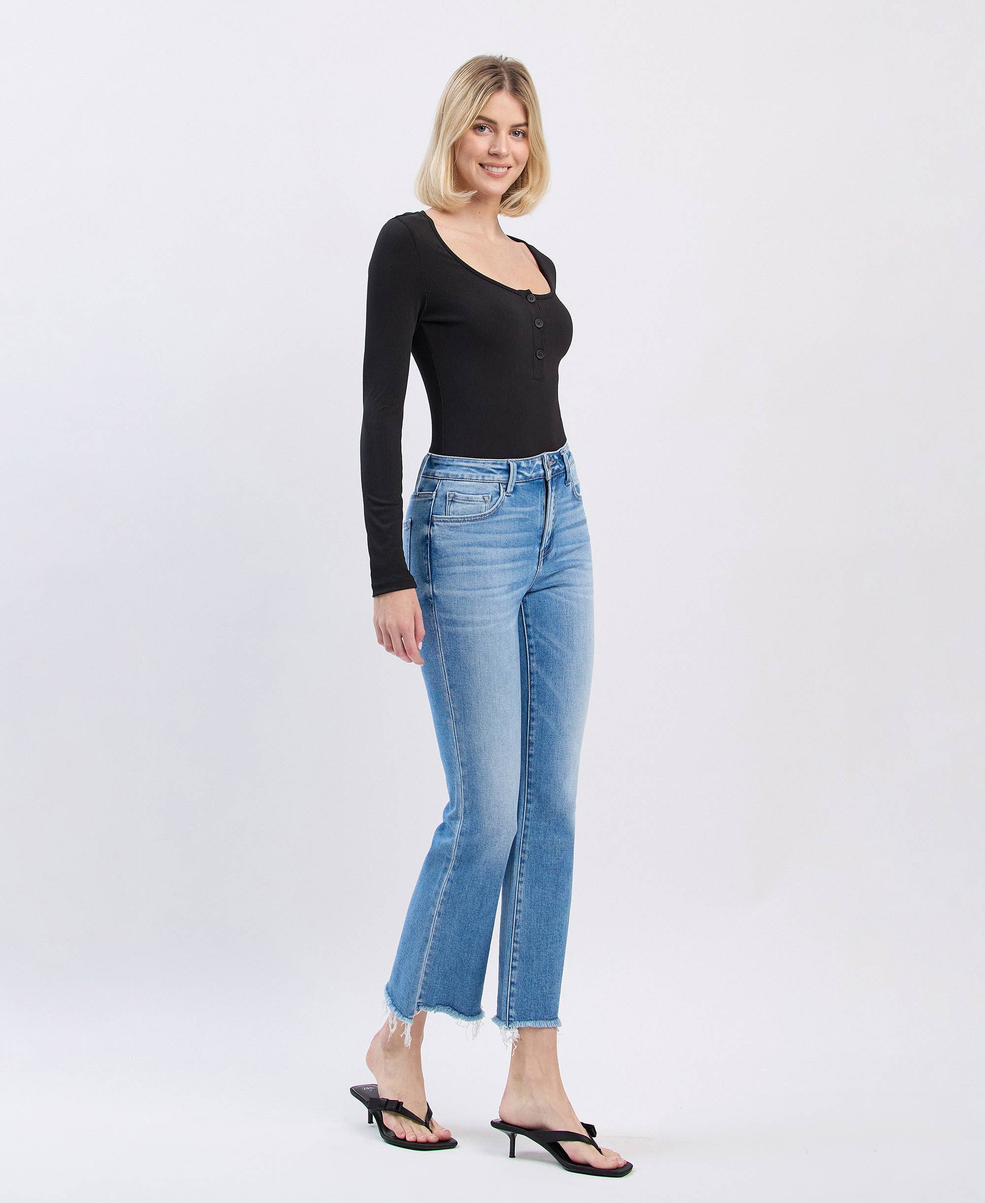 Slant Raw Edge Kick Flare Jean