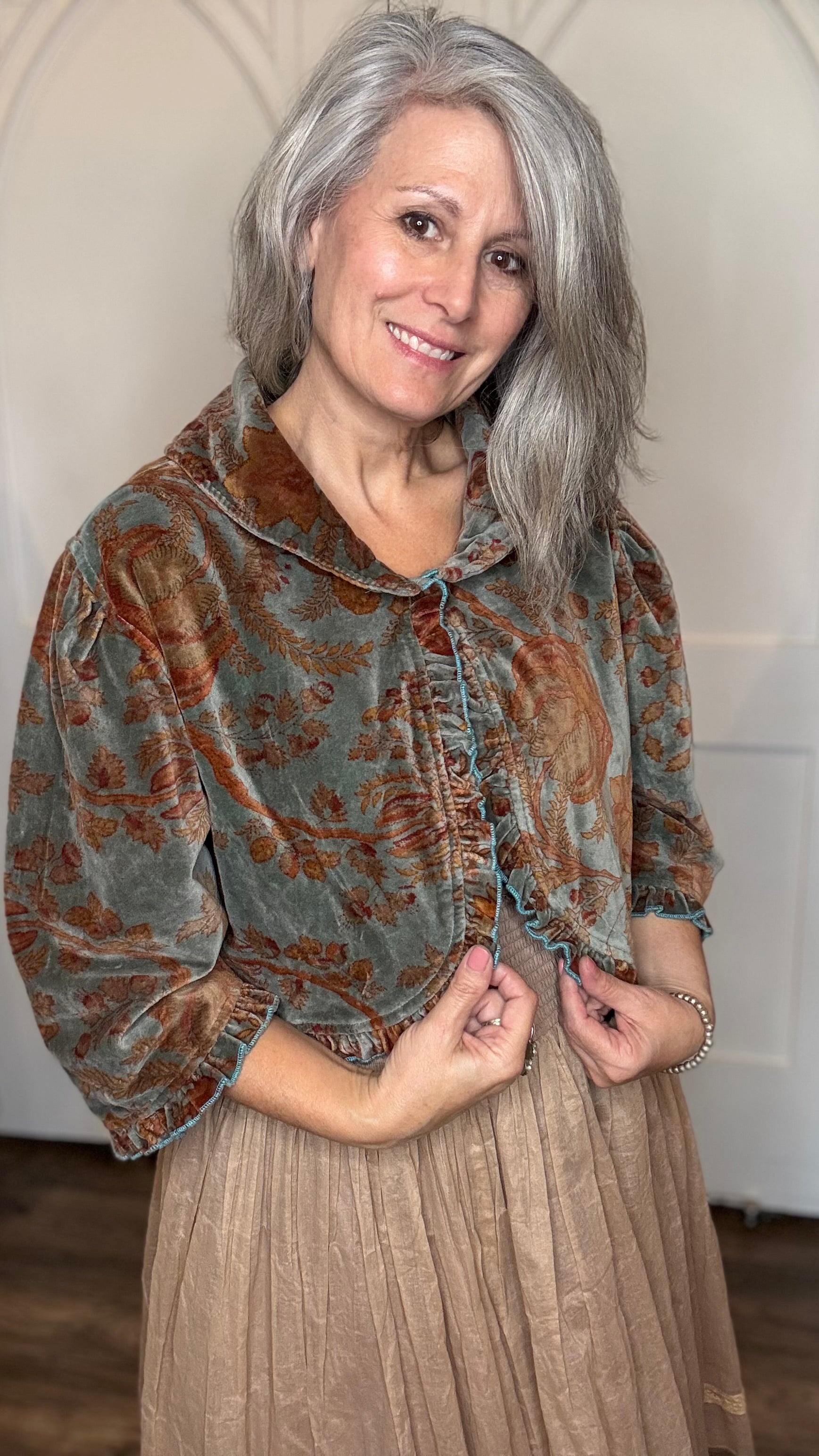 Printed Short Velvet Crop Jacket