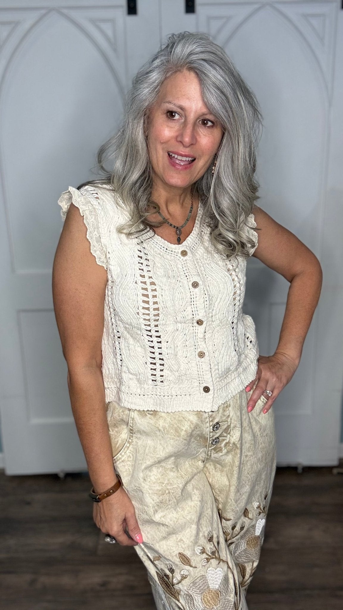 Short Crochet Vest with Buttons - Vintage Vault Boutique