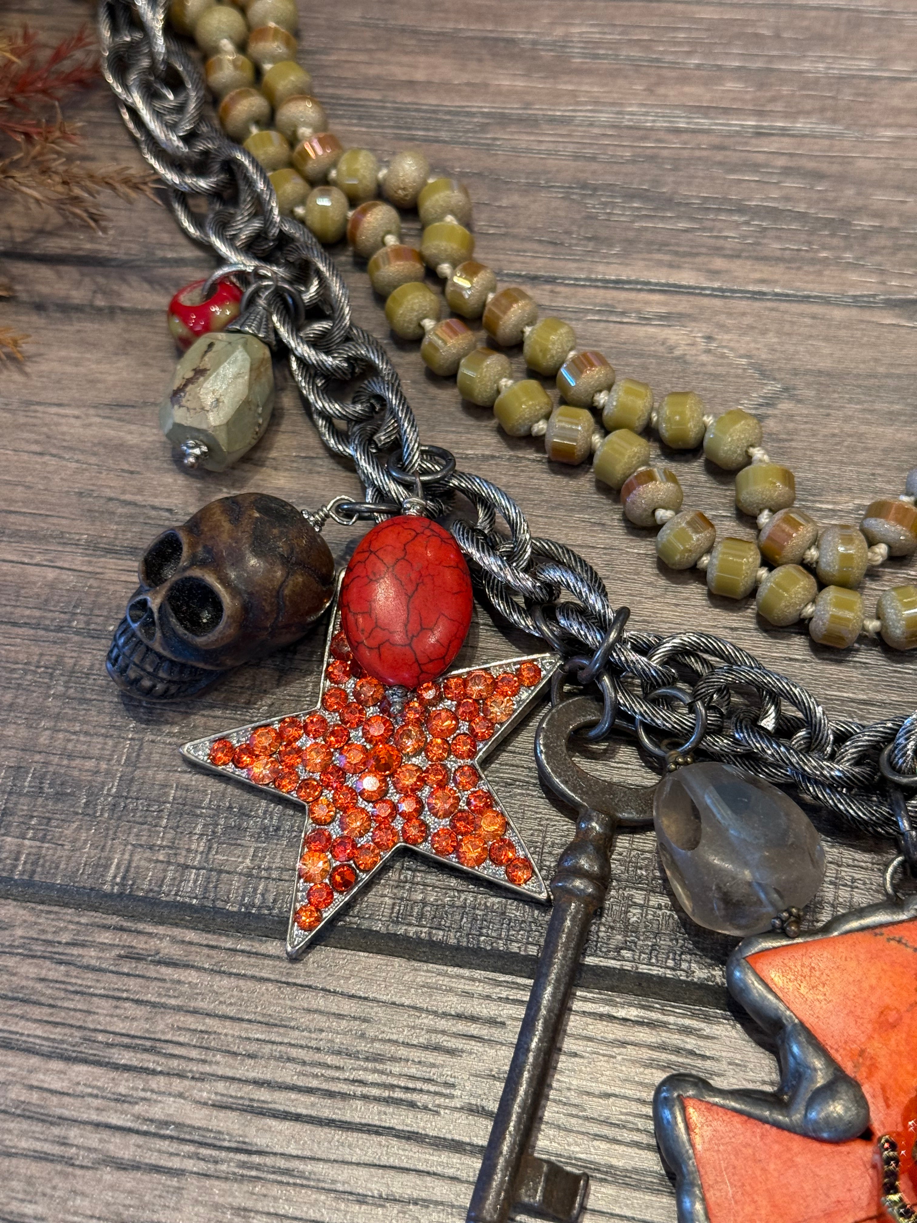 Orange Cross Cluster Necklace