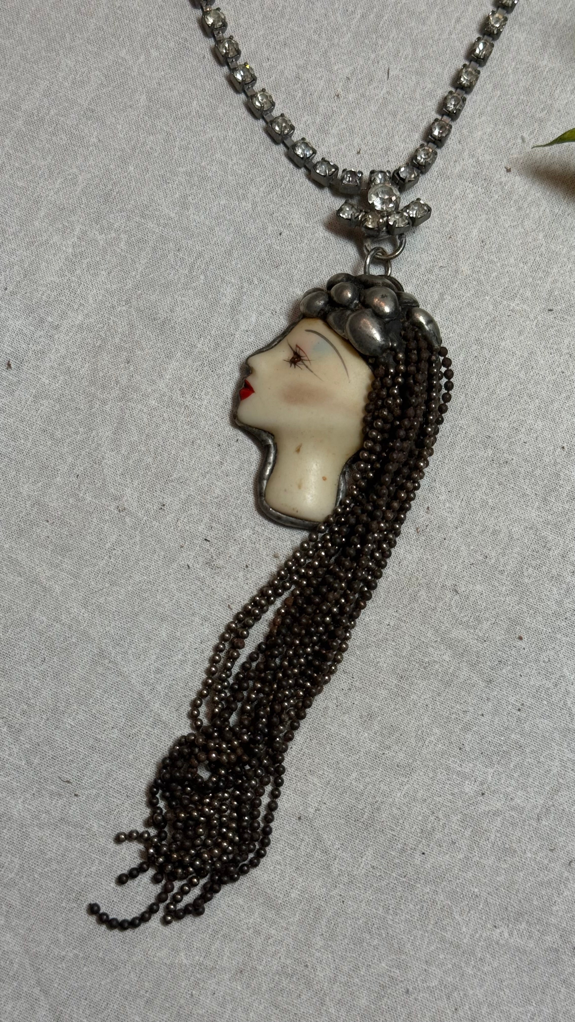 Vintage Face on Crystal Necklace