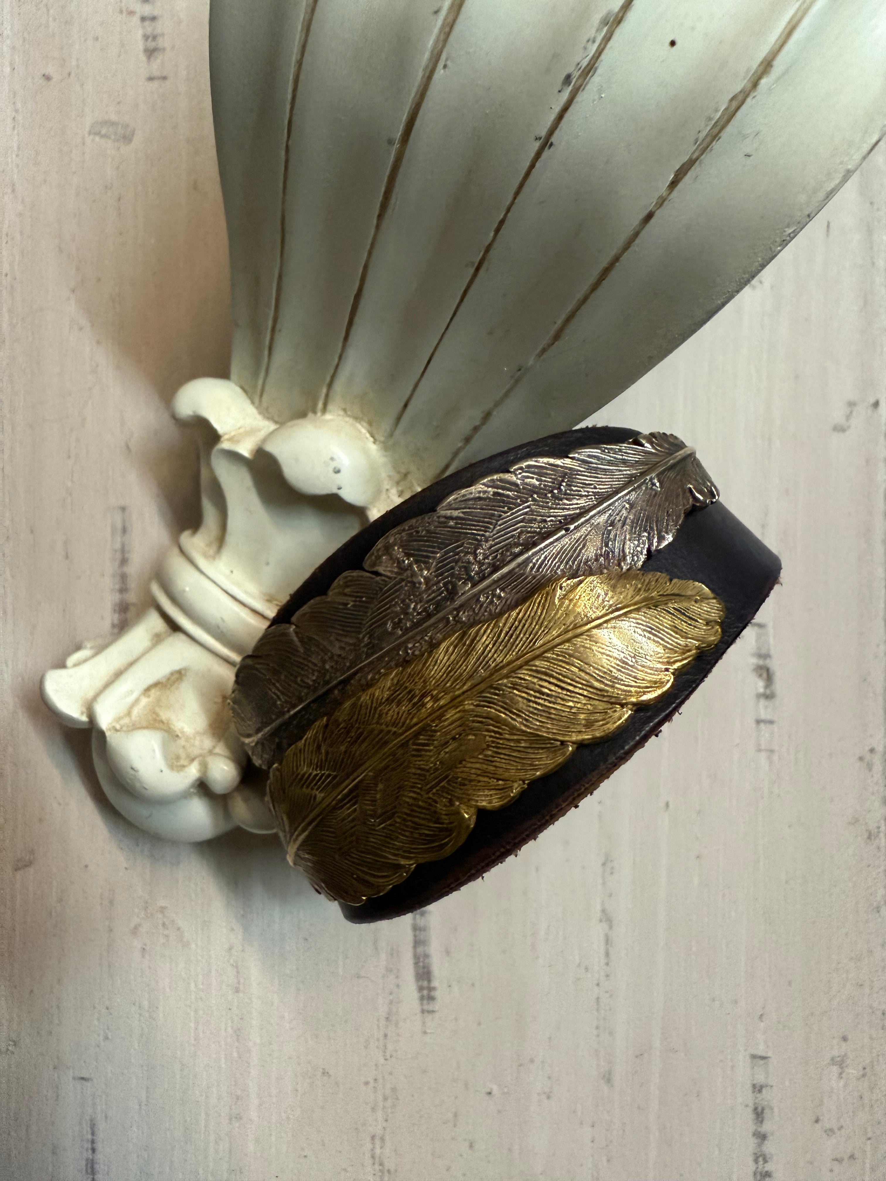 Mixed Metal Feather Leather Buckle Bracelet