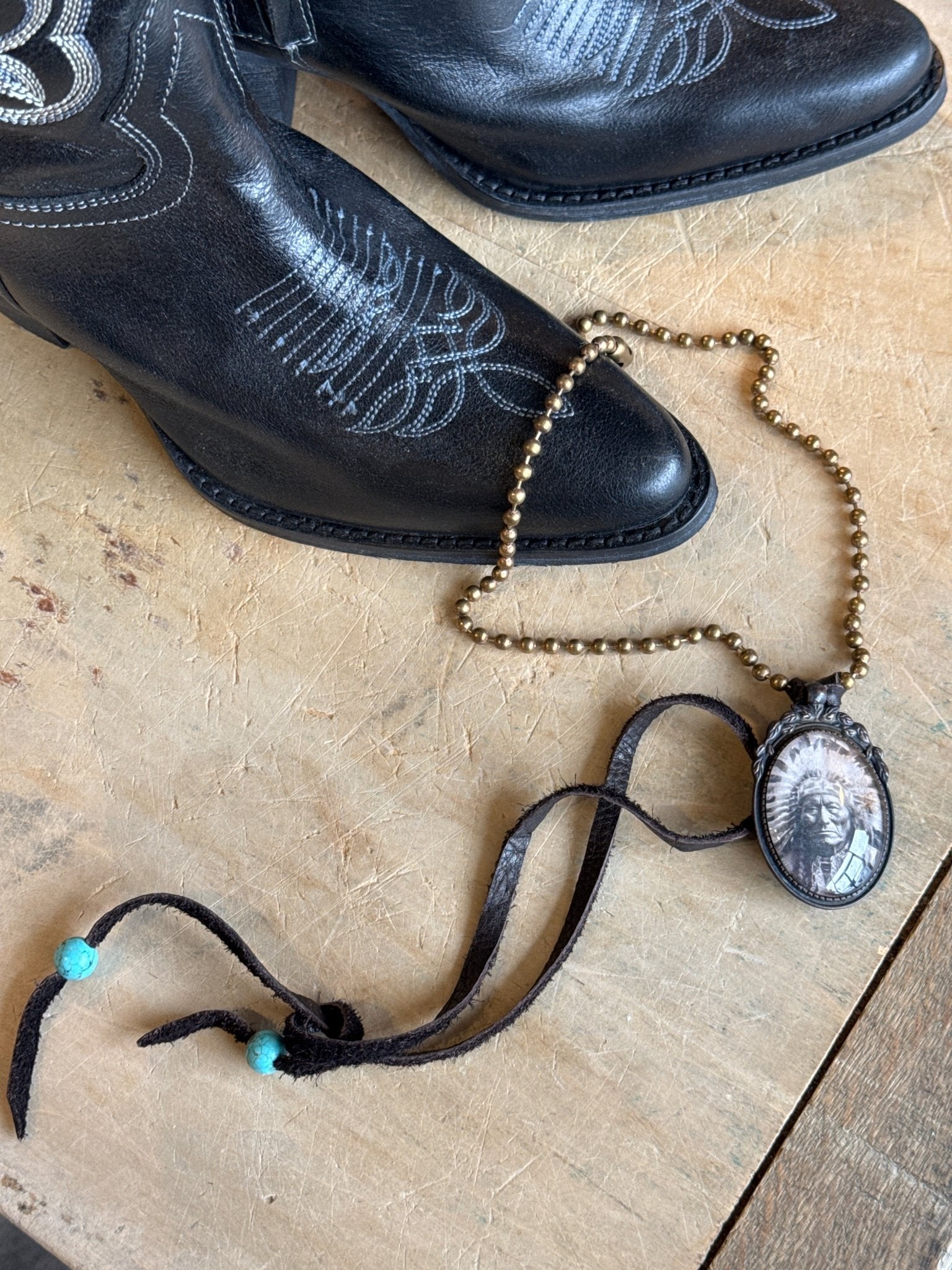 Native American Leather Tassel Necklace - Vintage Vault Boutique