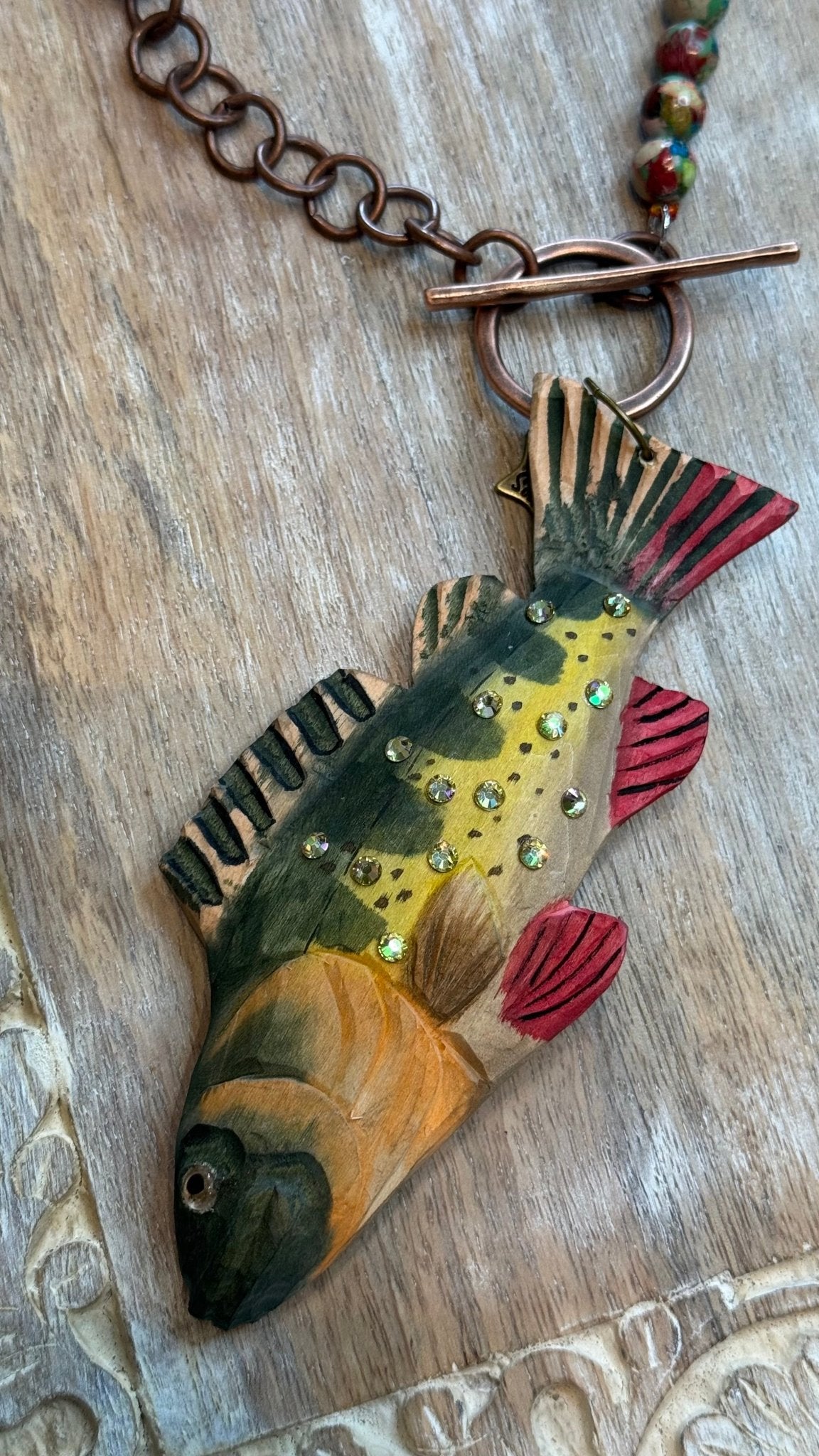 Wooden Fish Beaded Front Toggle Necklace - Vintage Vault Boutique