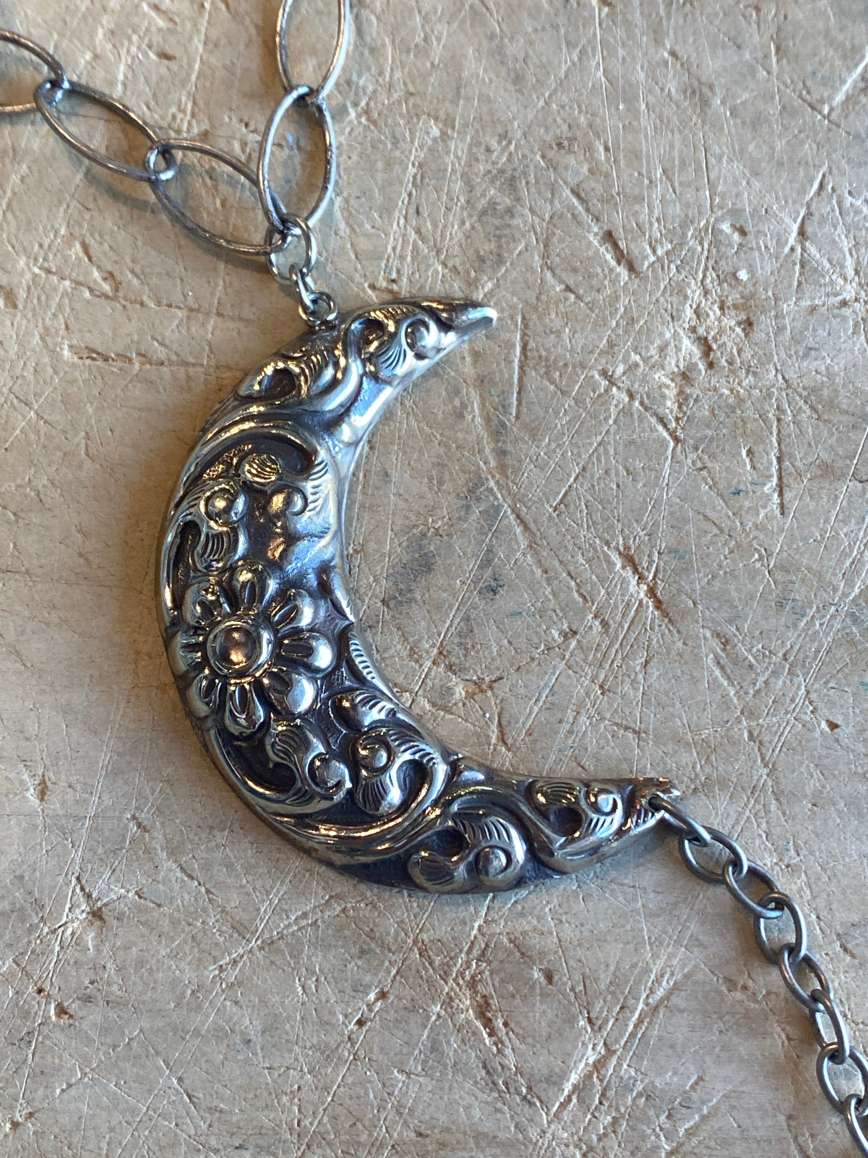 Silver Moon with Crystal Drop Necklace