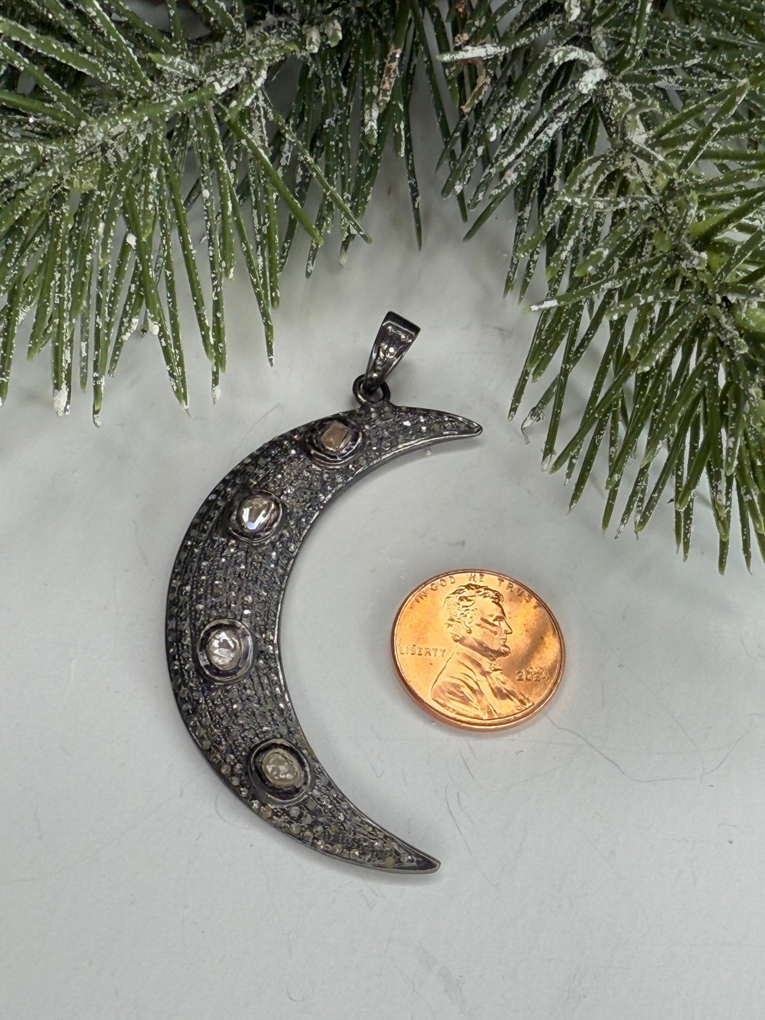 Large Pave Diamond Moon Pendant - Vintage Vault Boutique