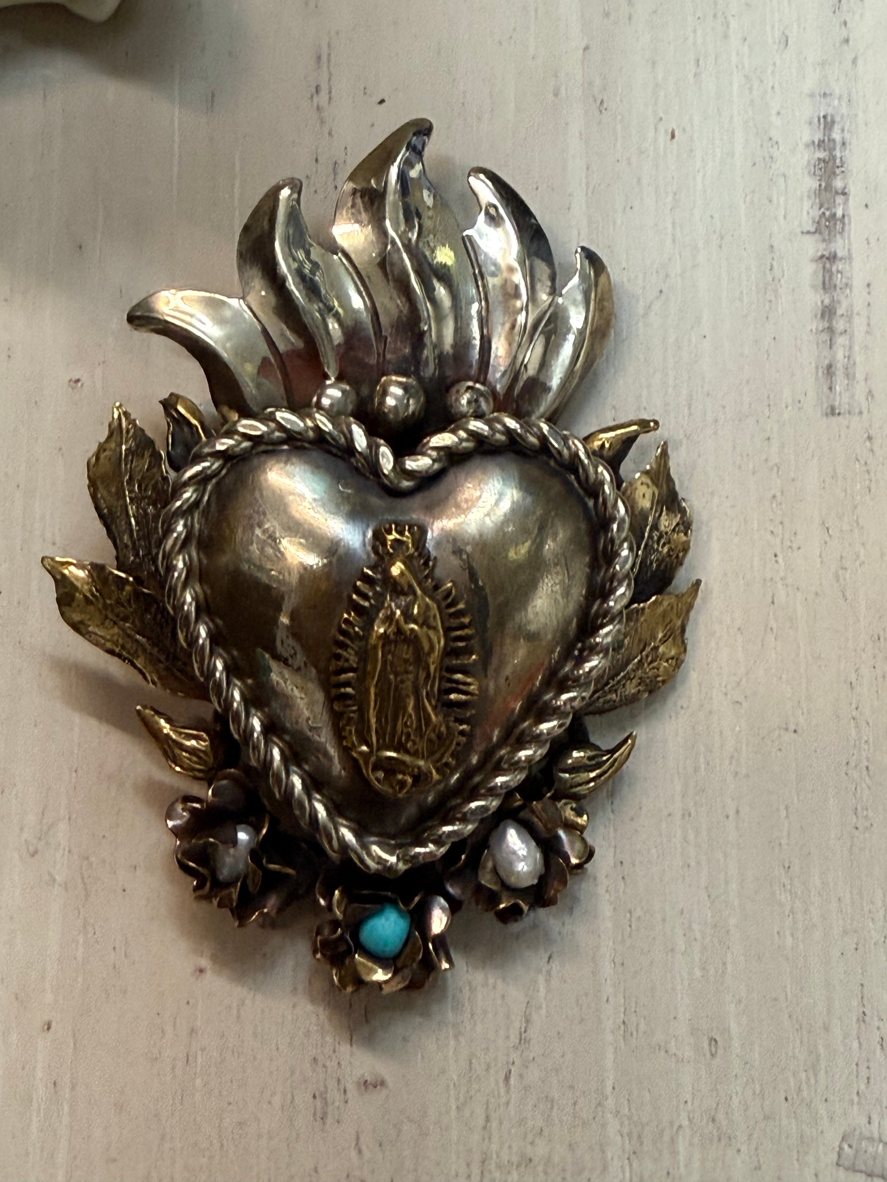 Mix Metal Flaming Heart Pendant