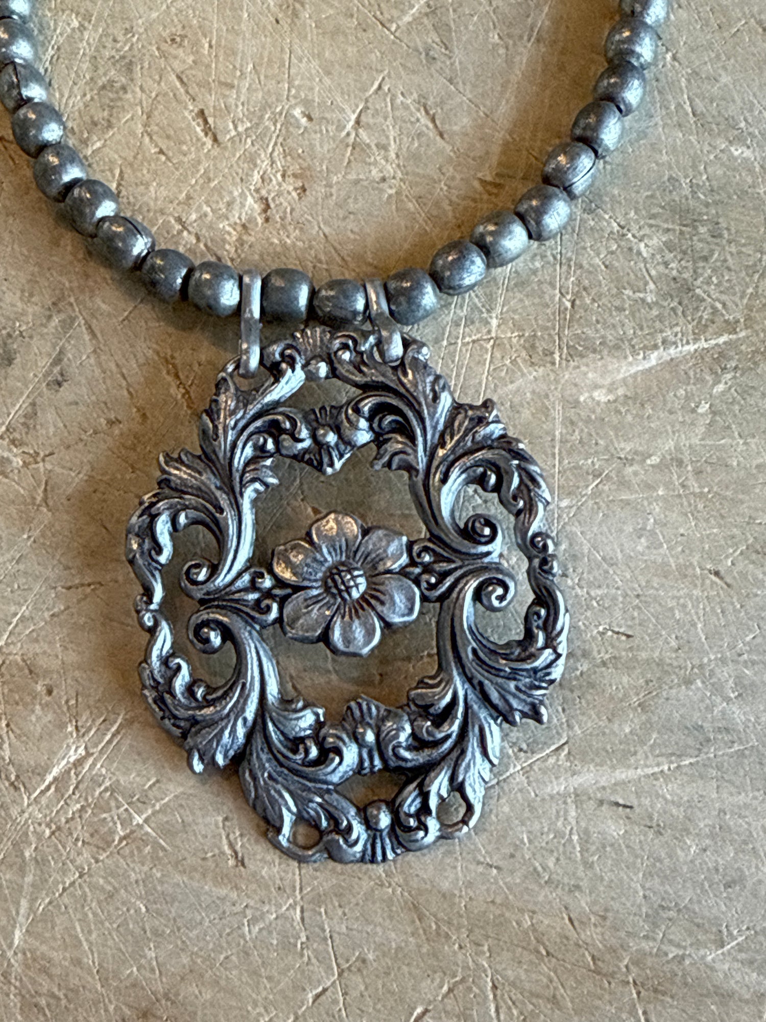 Silver and Seed Bead Necklace with Pendant