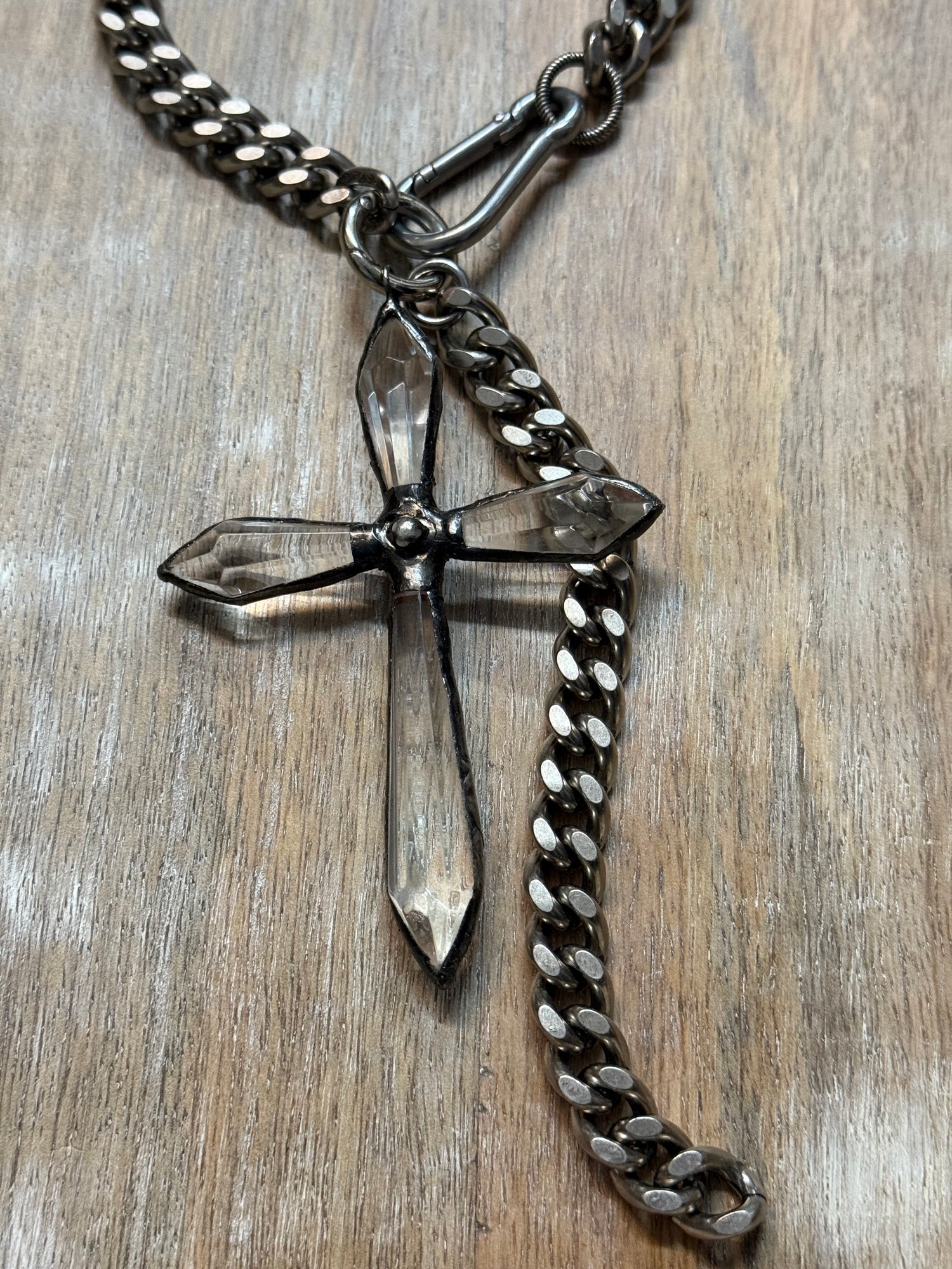 Large Crystal Cross on Curb Chain Necklace