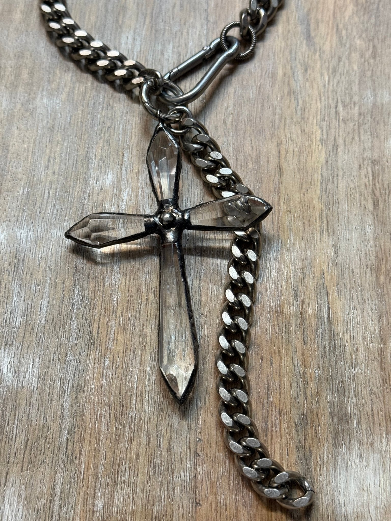 Large Crystal Cross on Curb Chain Necklace - Vintage Vault Boutique