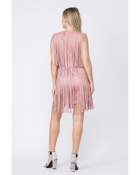 Suede Fringe Dress in Mauve - Vintage Vault Boutique