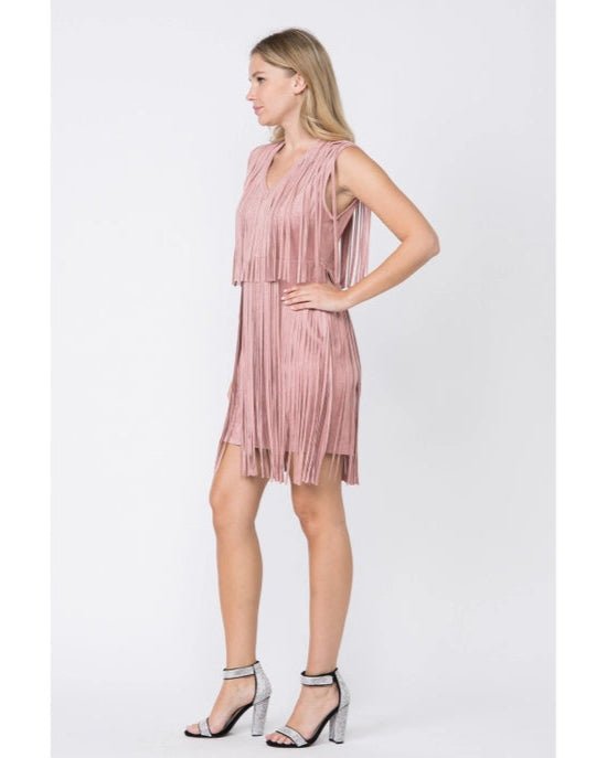 Suede Fringe Dress in Mauve - Vintage Vault Boutique