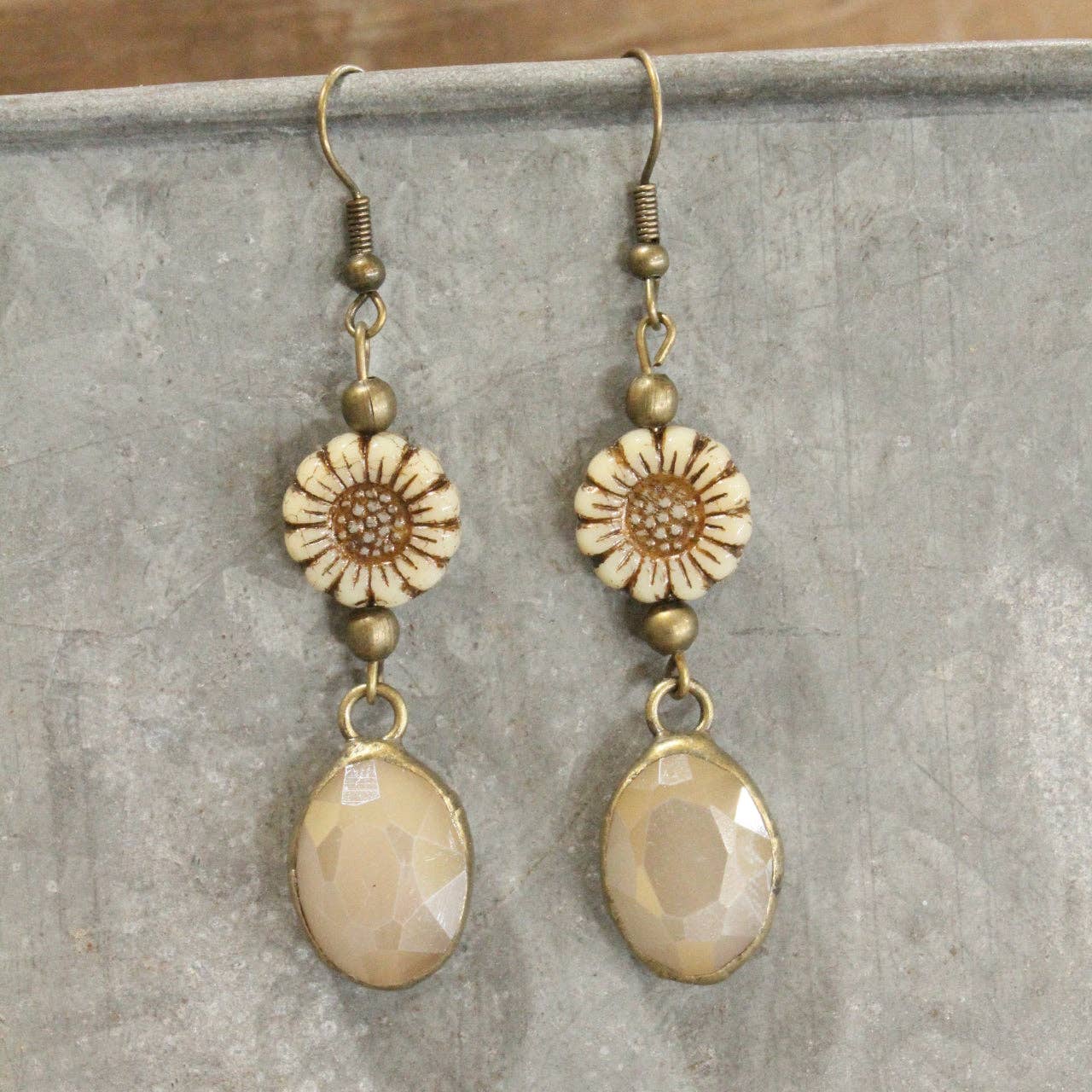 CZECH Me Out Elite Beige & Natural Dangle Earrings