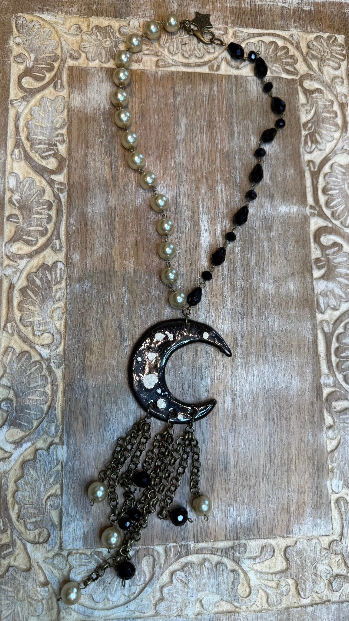 Black Ceramic Moon Necklace - Vintage Vault Boutique